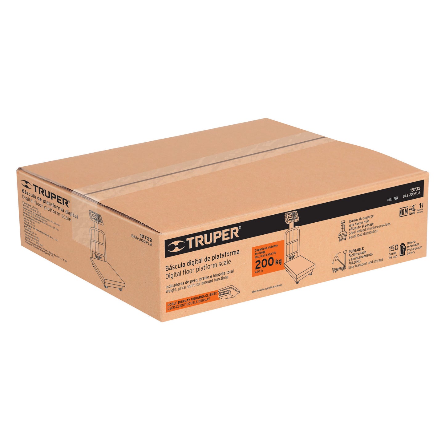 Báscula electrónica de plataforma, plegable, 200 kg, Truper