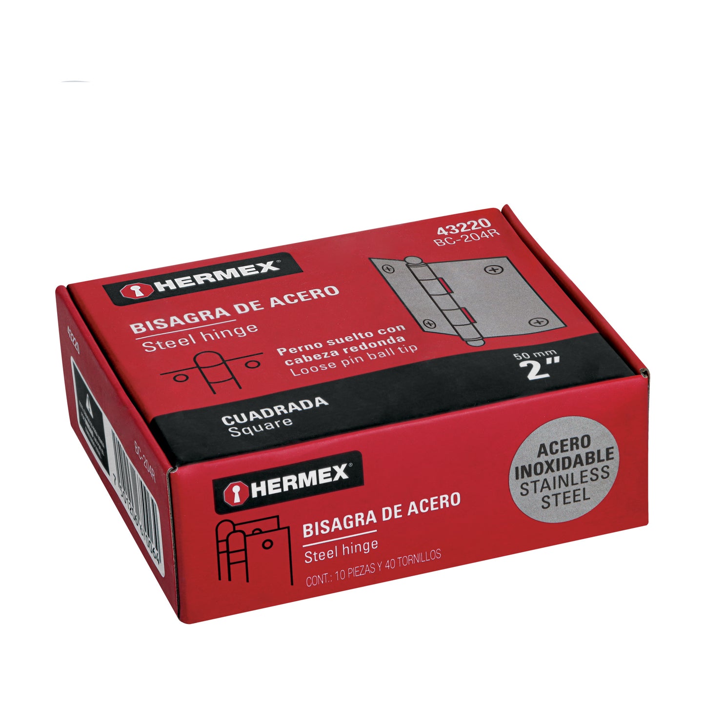 Bisagra cuadrada 2" acero inox, cabeza redonda, HERMEX