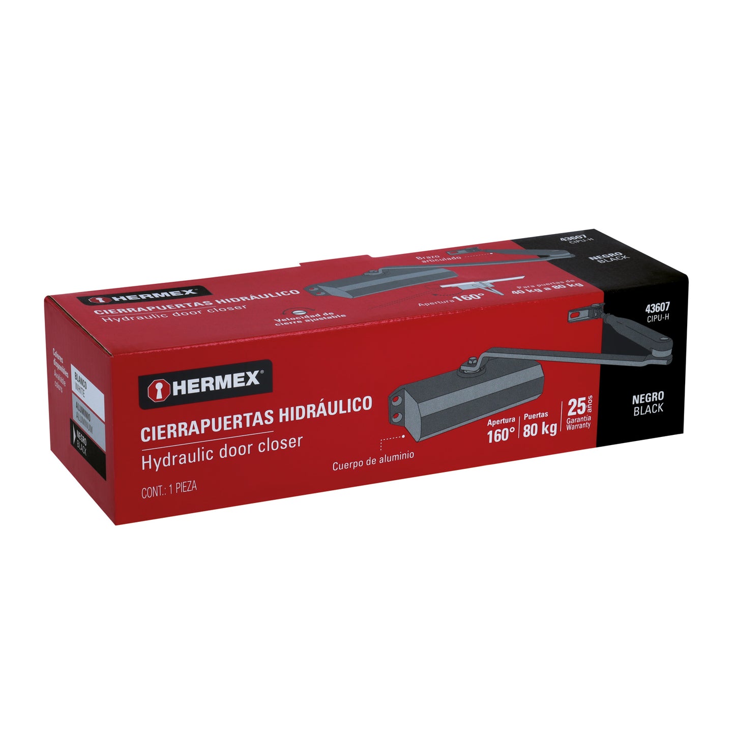 Cierrapuertas hidráulico color negro, HERMEX