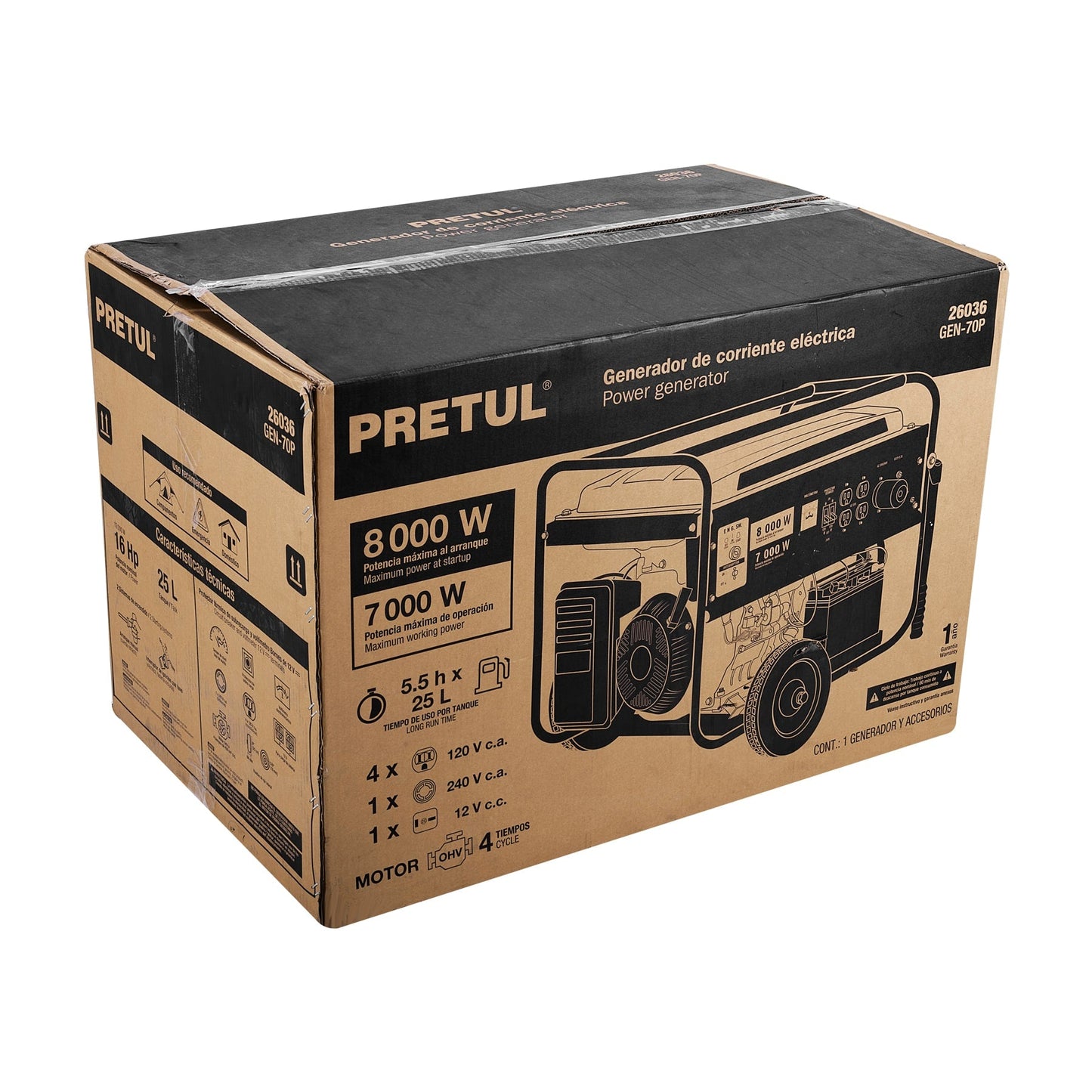 Generador portátil 8000 kW motor a gasolina, PRETUL