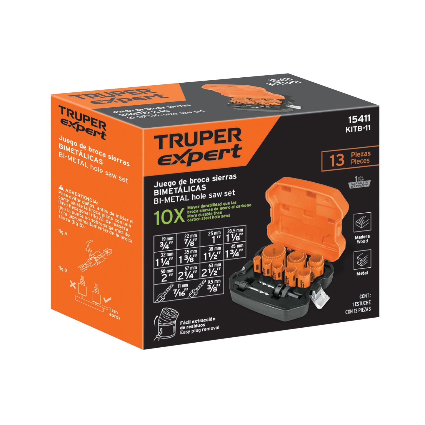 Juego de 11 broca sierras bimetálicas y 2 mandriles, Expert