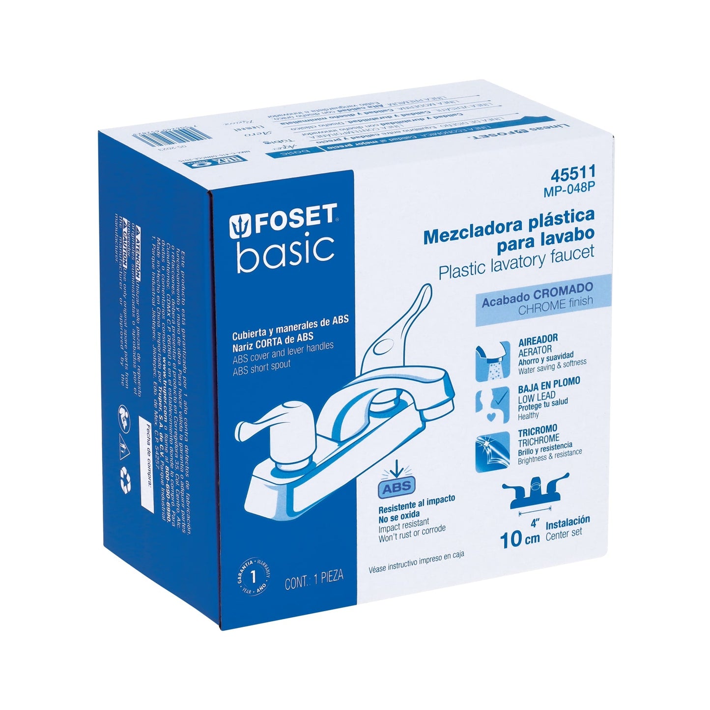 Mezcladora 4" lavabo, ABS, palanca, BASIC