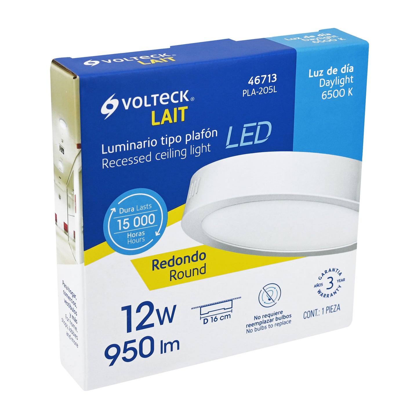 Luminario LED plafón 12W 6500K, redondo, blanco, VOLTECK