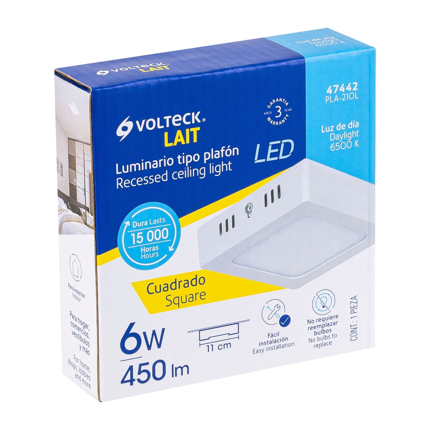 Luminario LED plafón 6W 6500K, cuadrado, blanco, VOLTECK