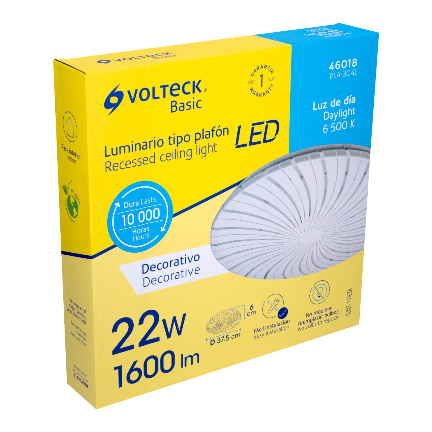 Luminario LED plafón decorativo 22W 6500K, espiral, BASIC