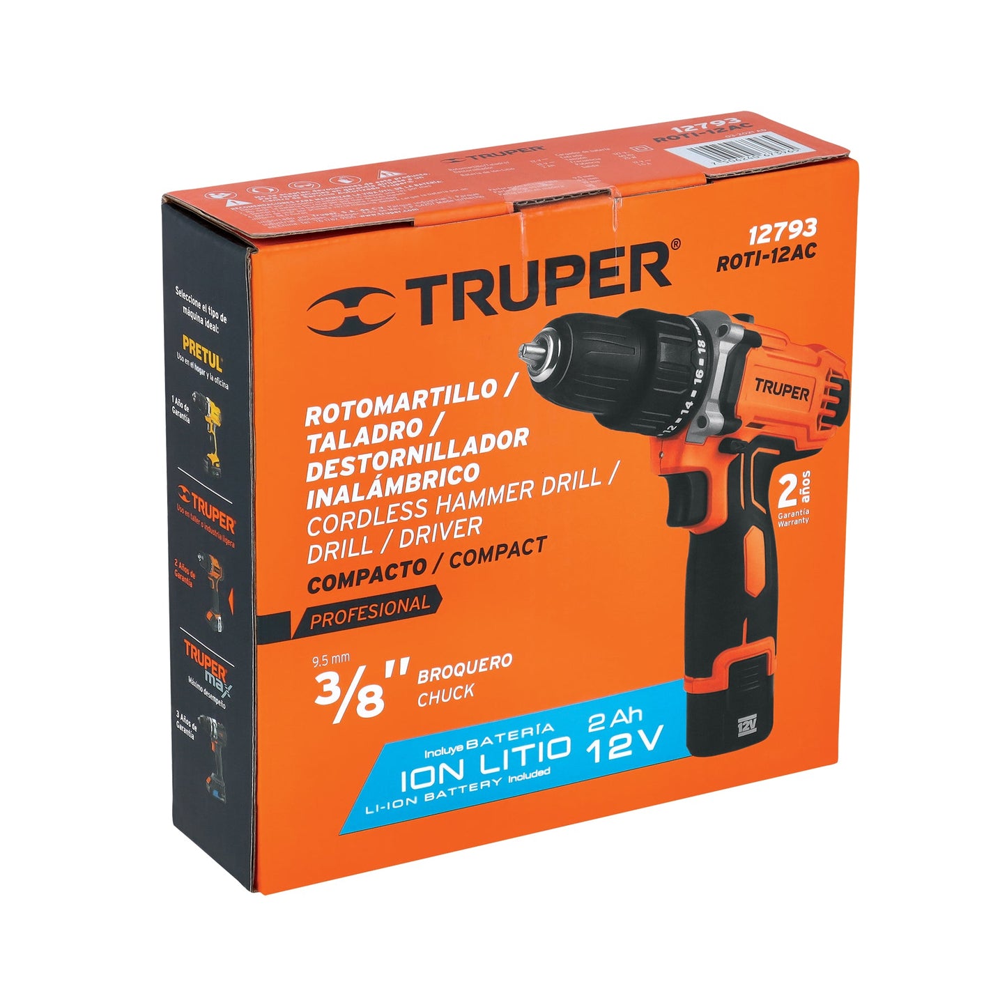 Rotomartillo compacto 3/8", 12V, 1 batería 2Ah, PRO