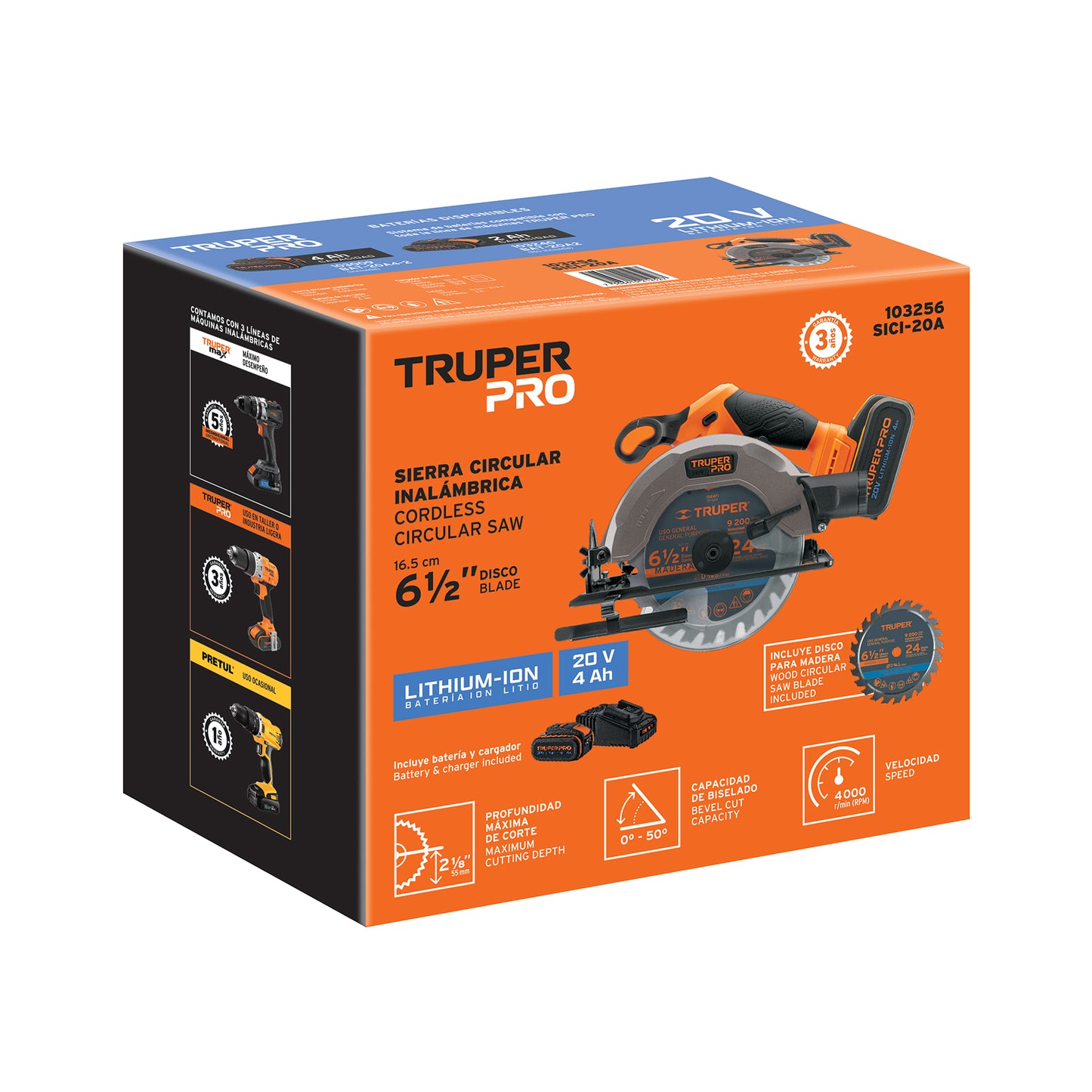 Sierra circular 6-1/2", 20V, 1 batería 4Ah, TRUPER PRO