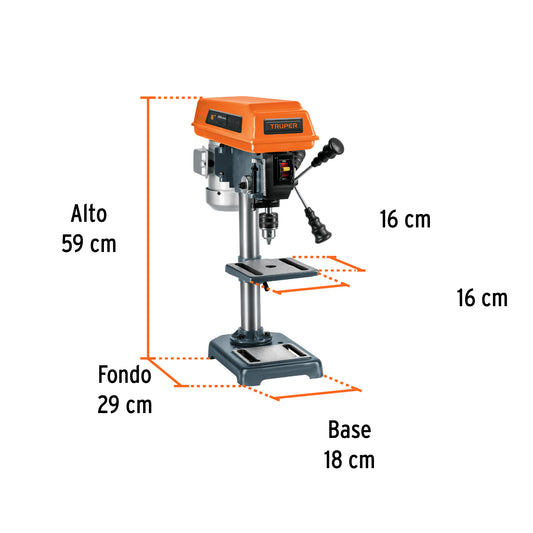 Taladro de piso 8", 1/3 HP (250 W), broquero 1/2", Truper