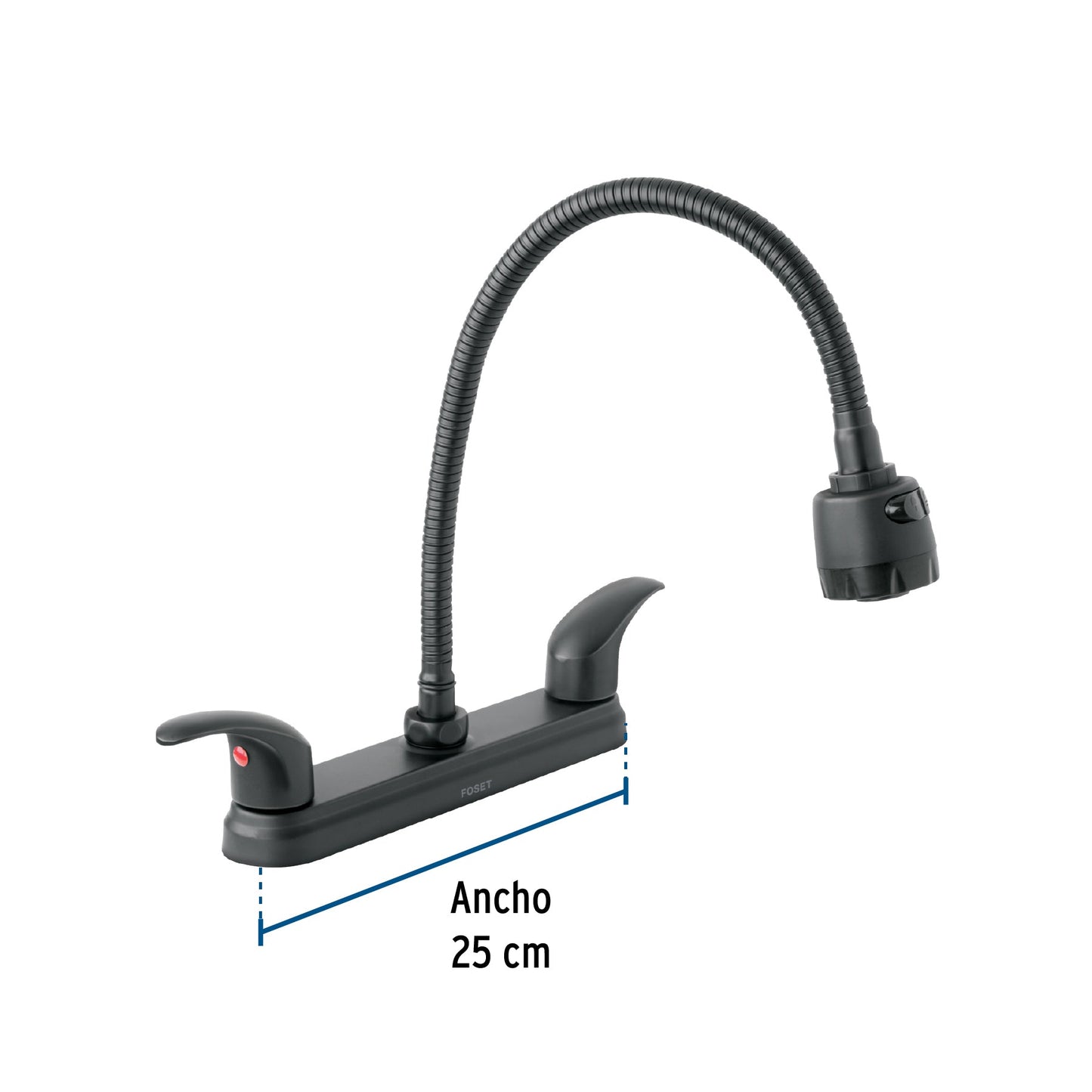 Mezcladora 8" p/fregadero, flexible, palanca, negro, AQUA