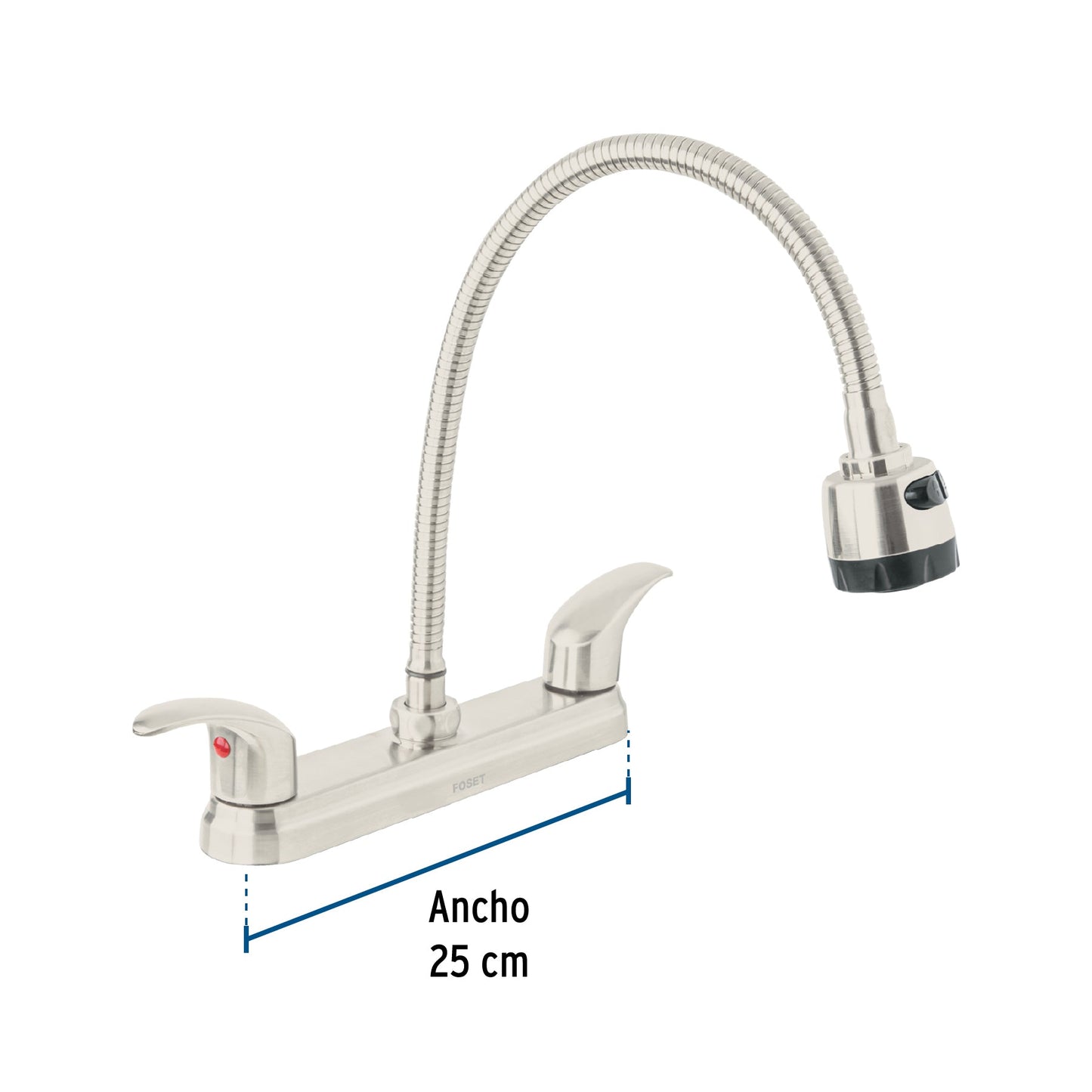 Mezcladora 8" p/fregadero, flexible, palanca, satinada, AQUA