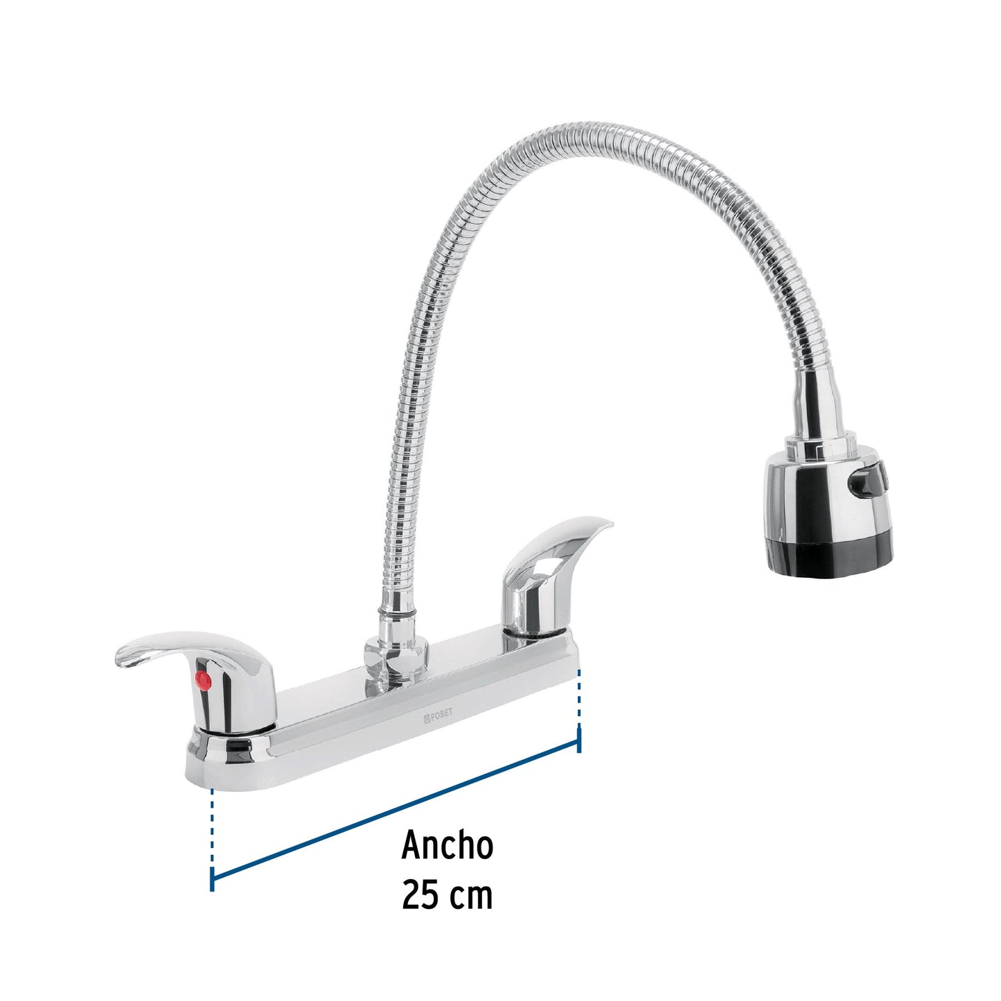 Mezcladora fregadero 8" cromo, cuello flexible, palanca,AQUA