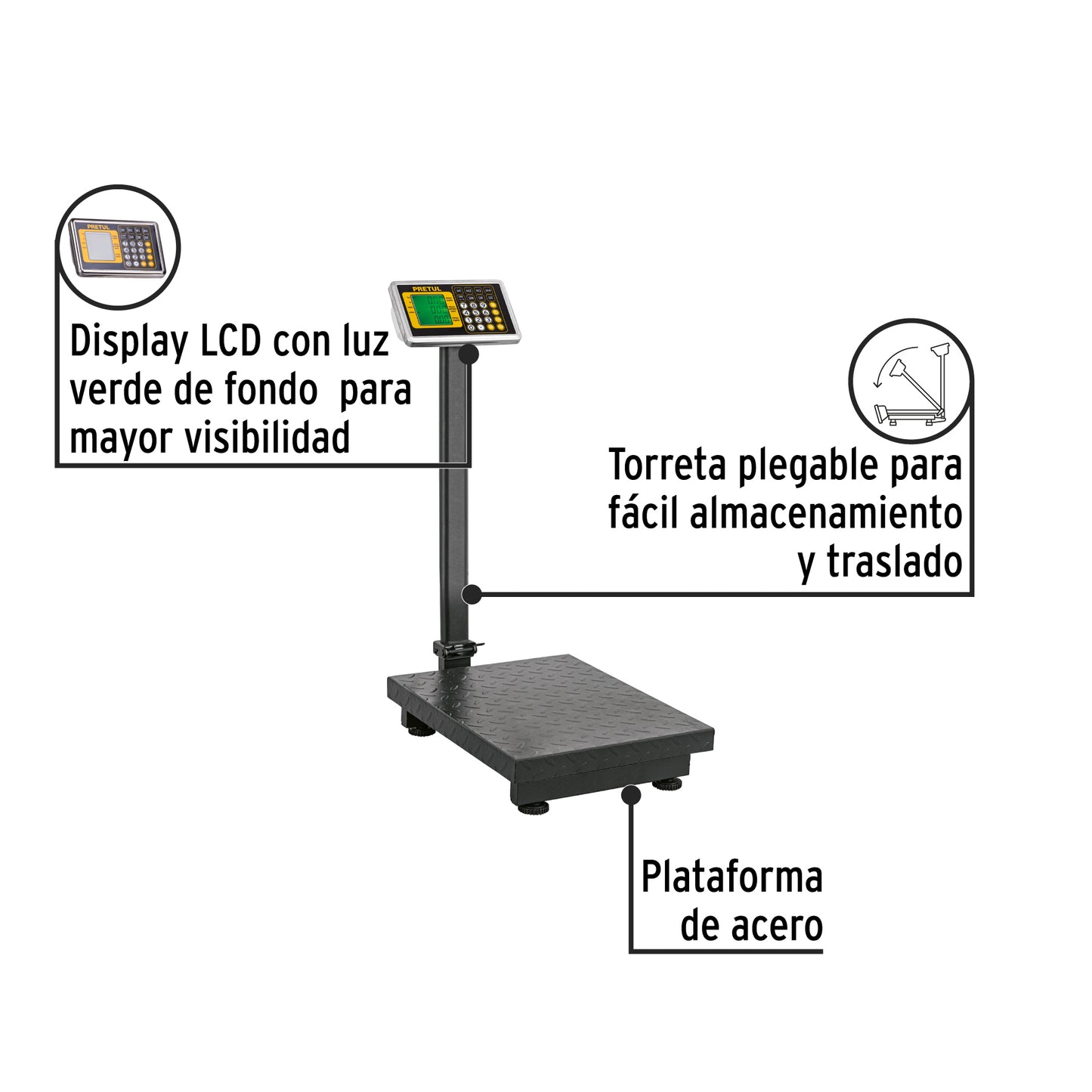 Báscula electrónica de plataforma, plegable, 200 kg. Pretul