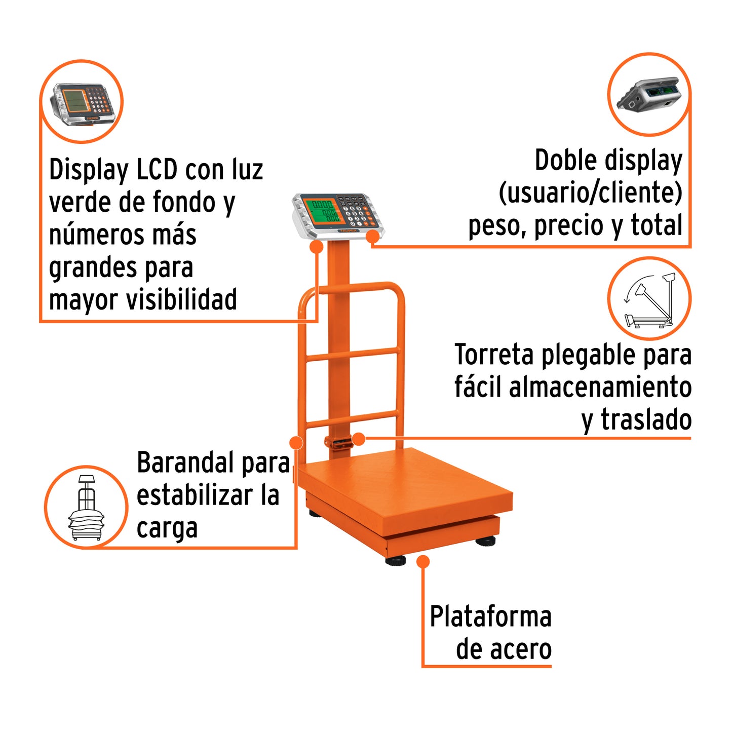 Báscula electrónica de plataforma, plegable, 200 kg, Truper