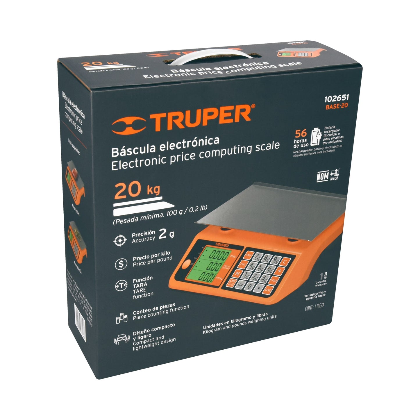 Báscula electrónica multifunciones 20 kg, Truper