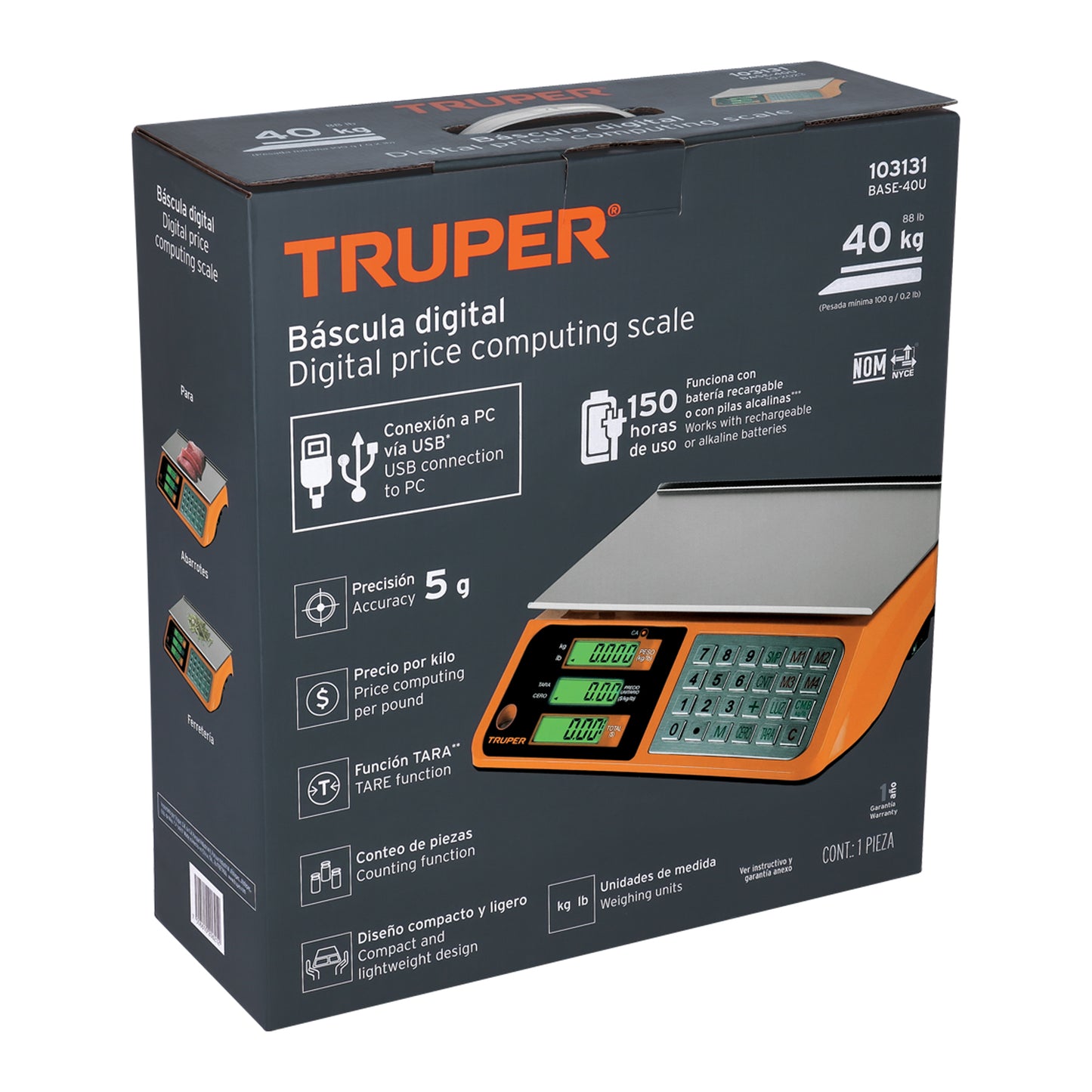 Báscula electrónica multifunciones 40 kg USB, Truper