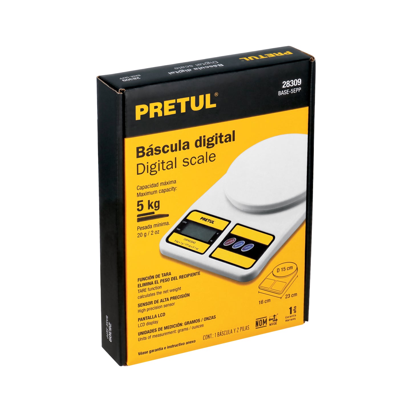 Báscula digital para cocina, plato de poliprop, 5 kg, Pretul