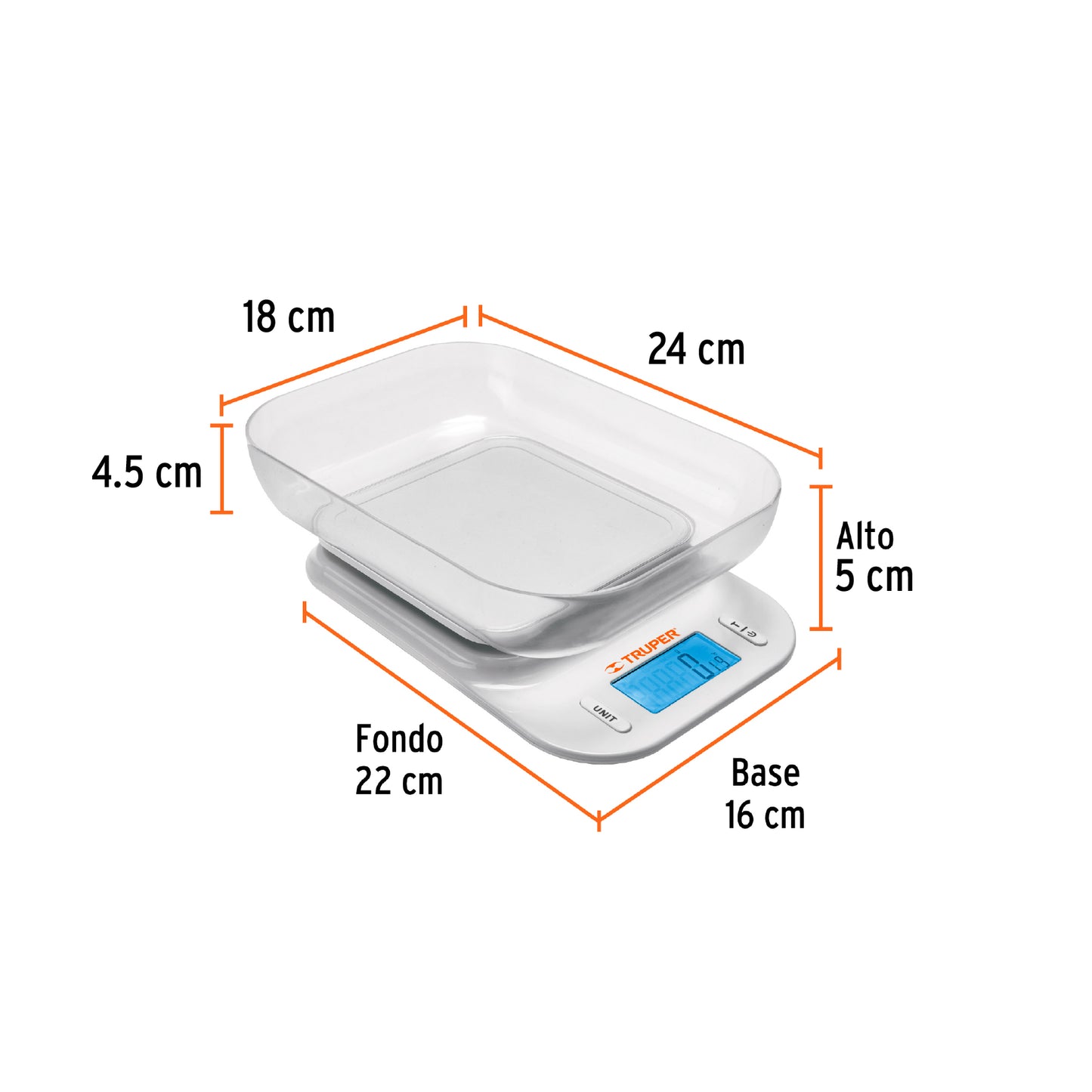 Báscula digital para cocina, con tazón, 5 kg, Truper