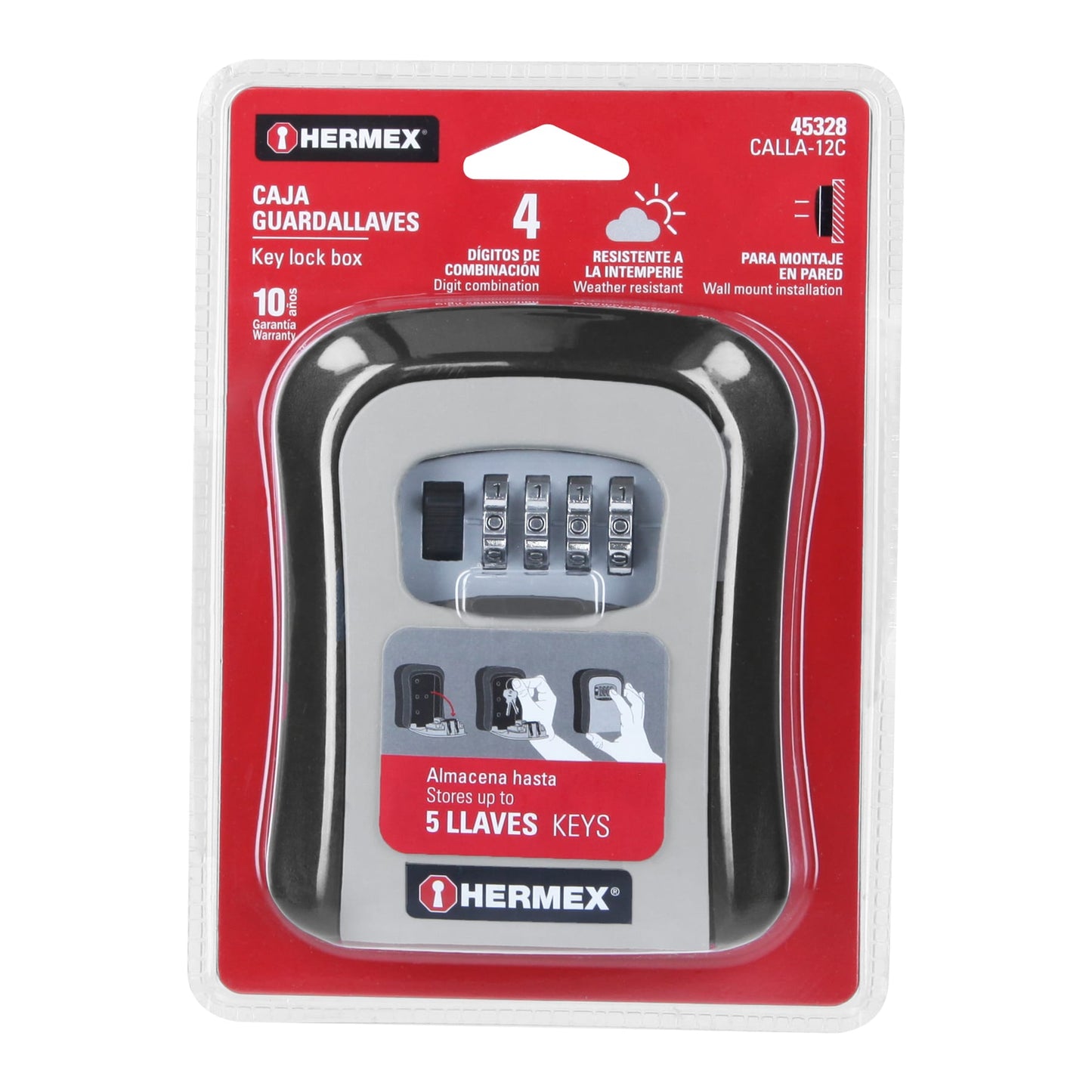 Caja de combinación guarda llaves para pared, 12cm, HERMEX