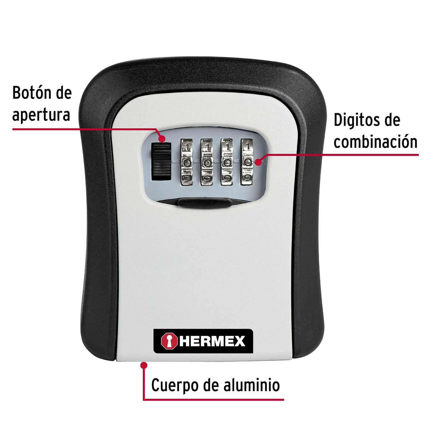 Caja de combinación guarda llaves para pared, 12cm, HERMEX