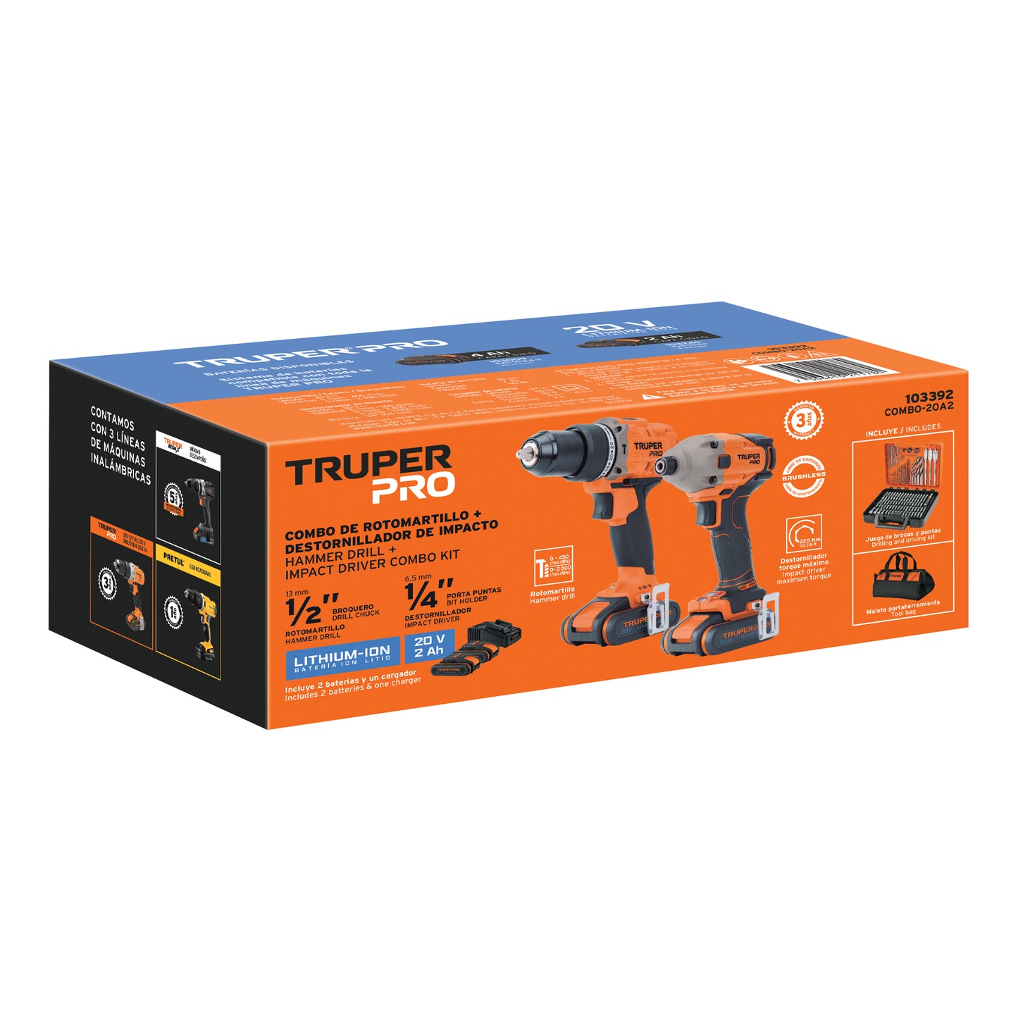 Combo rotomartillo/destornillador impacto, 20V, TRUPER PRO