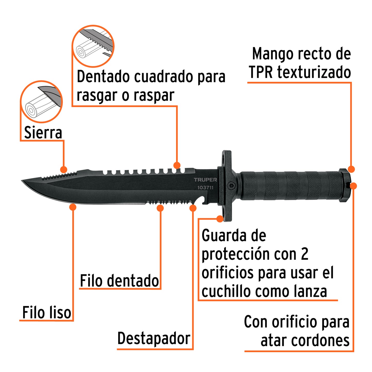 Cuchillo táctico de monte 8", TRUPER