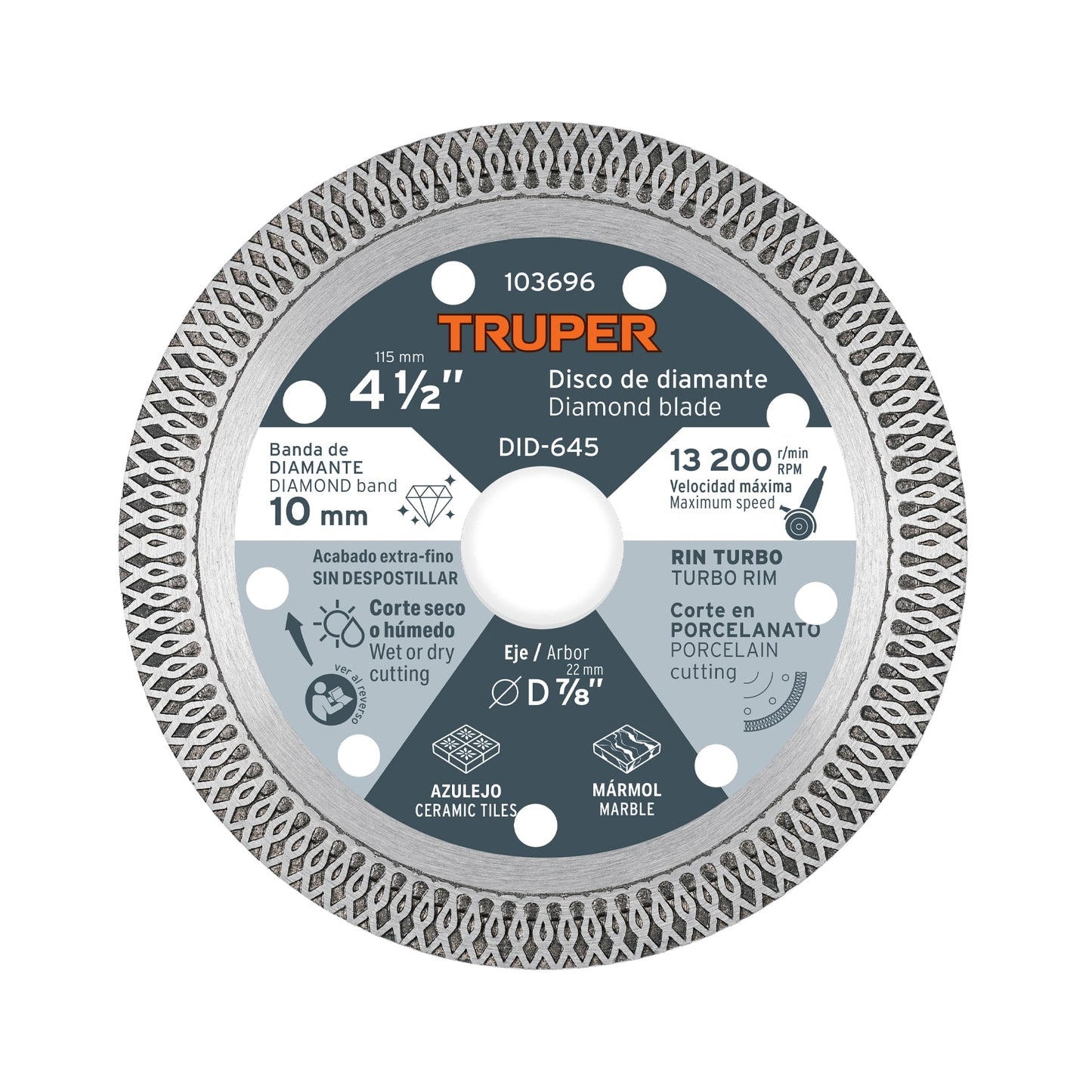 Disco de diamante 4 1/2", corte porcelanato, TRUPER