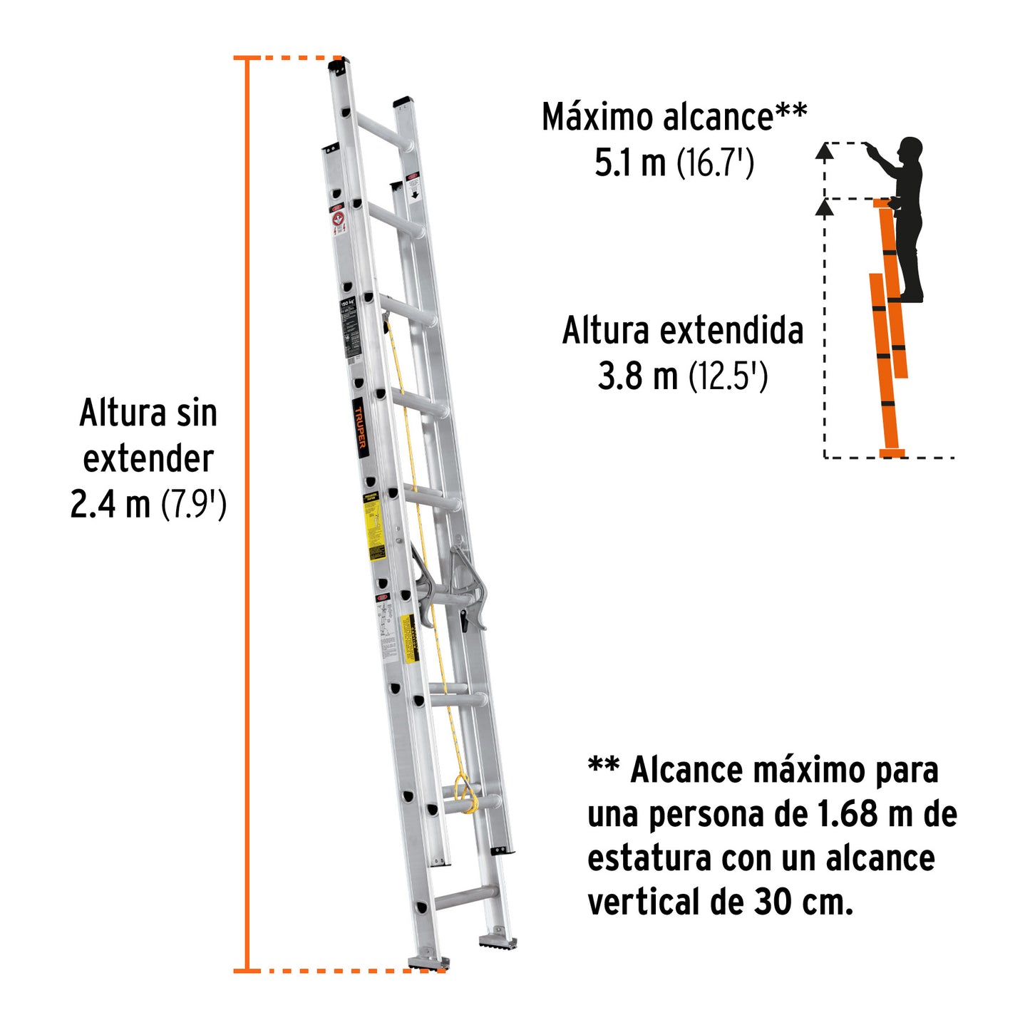 Escalera de extensión, tipo III, 16 peldaños, Truper