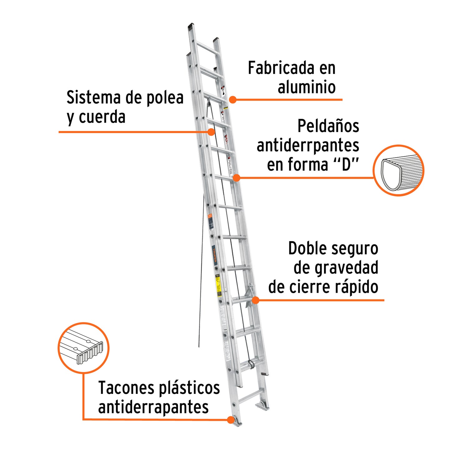 Escalera de extensión, tipo III, 20 peldaños, Truper