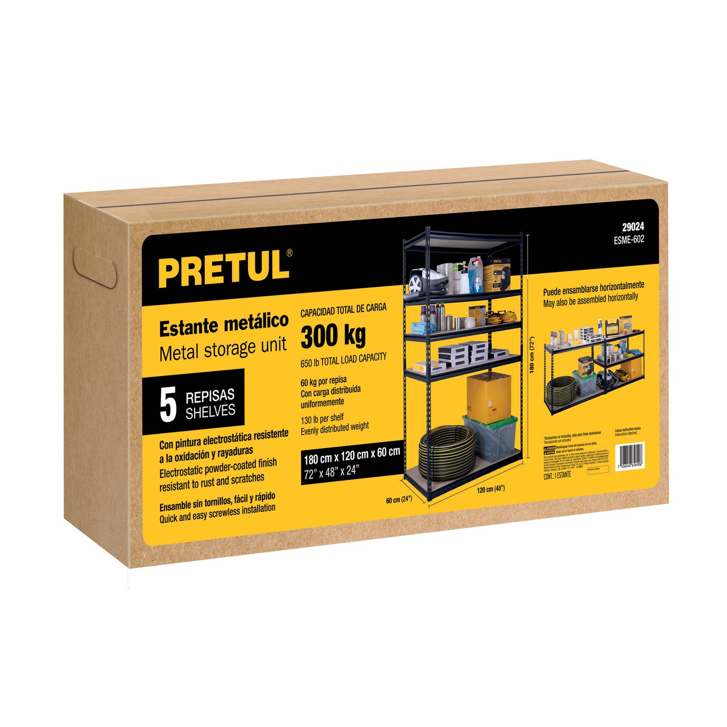 Estante metálico 5 repisas MDP cap. 60 Kg,180x60x120, PRETUL