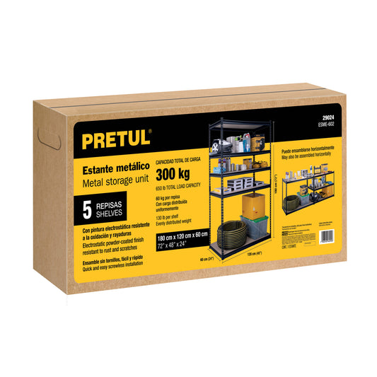 Estante metálico 5 repisas MDP cap. 60 Kg,180x60x120, PRETUL