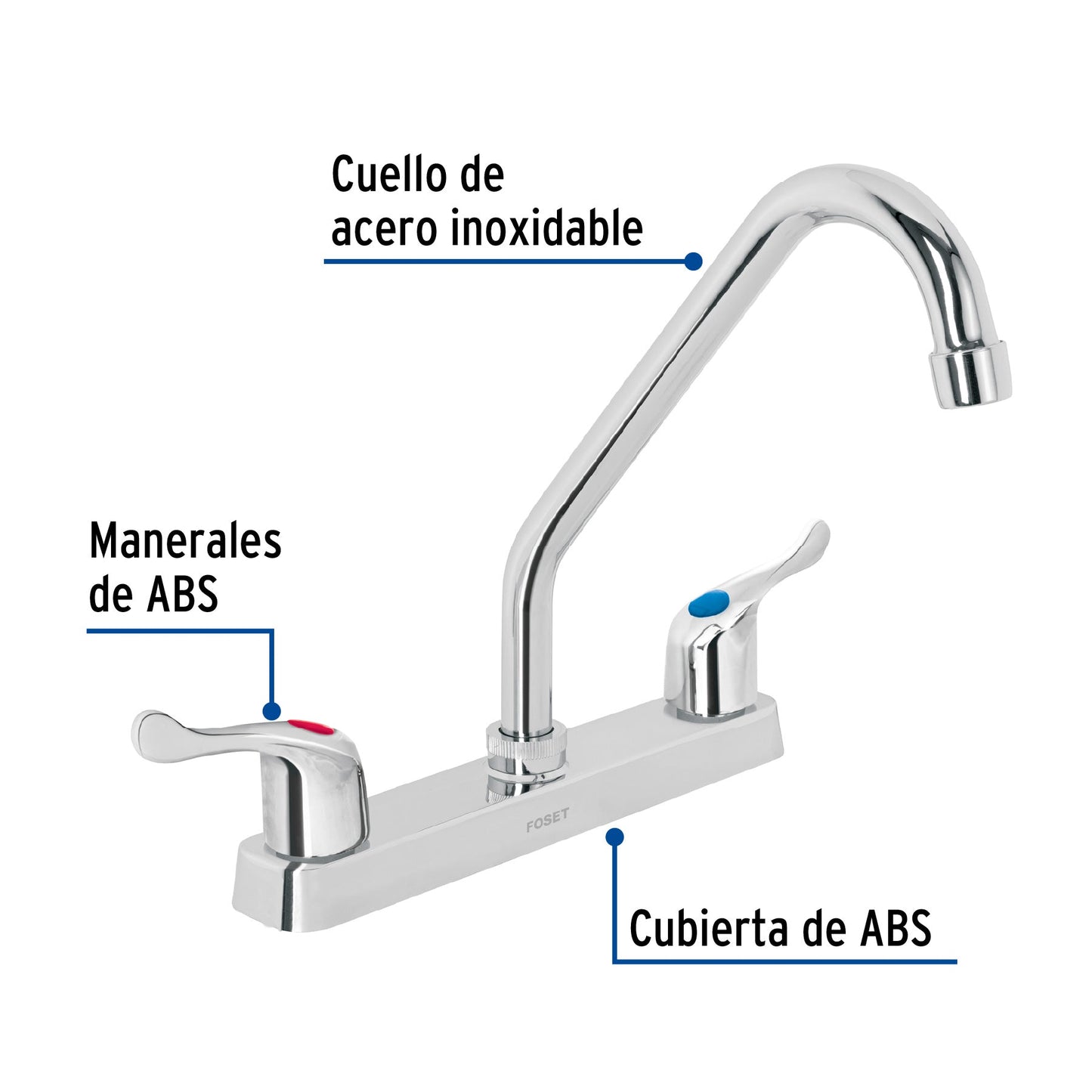 Mezcladora 8" fregadero, ABS, cuello largo, palanca, BASIC