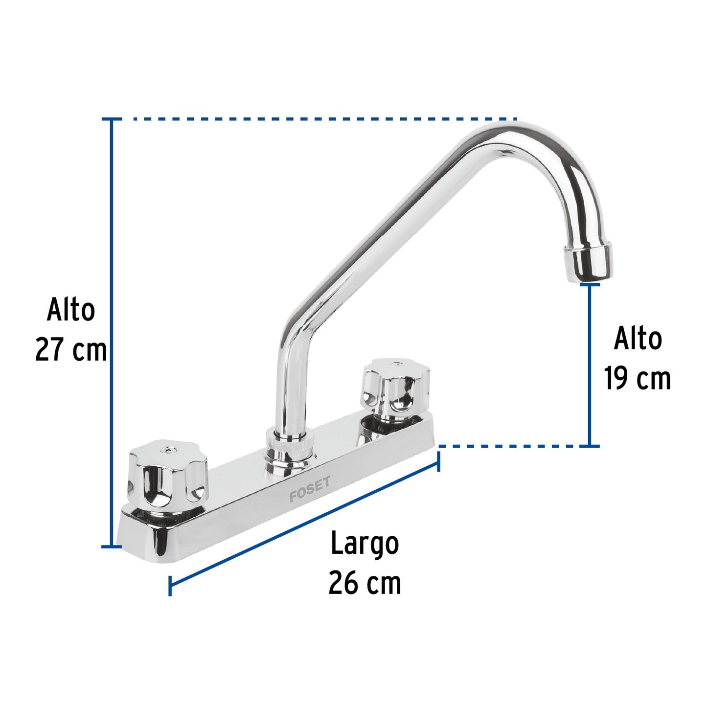 Mezcladora 8" fregadero, ABS, cuello largo, hexagonal, BASIC
