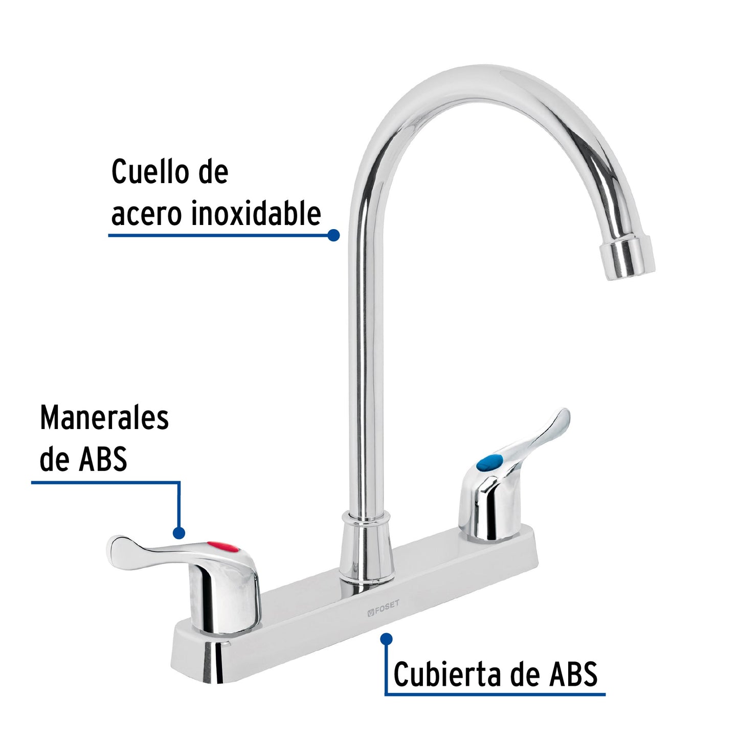 Mezcladora 8" fregadero, ABS, cuello curvo, palanca, BASIC