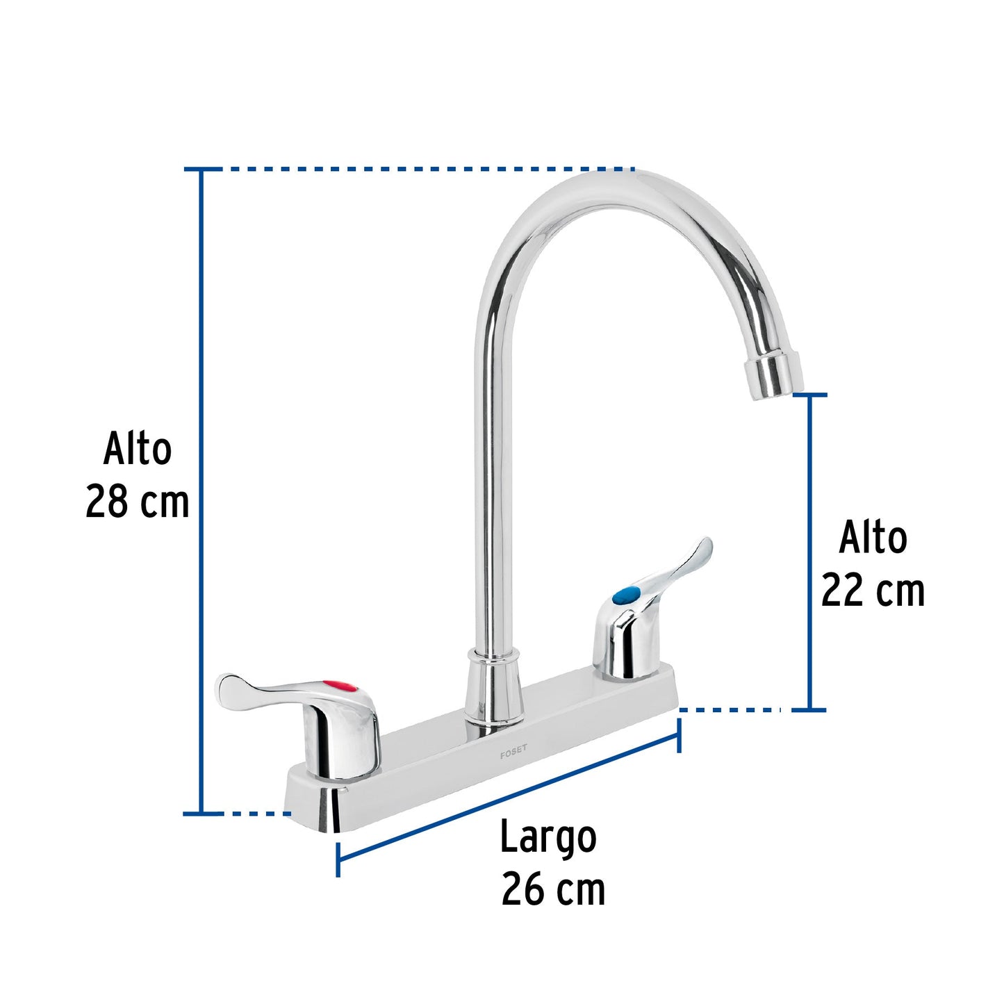 Mezcladora 8" fregadero, ABS, cuello curvo, palanca, BASIC