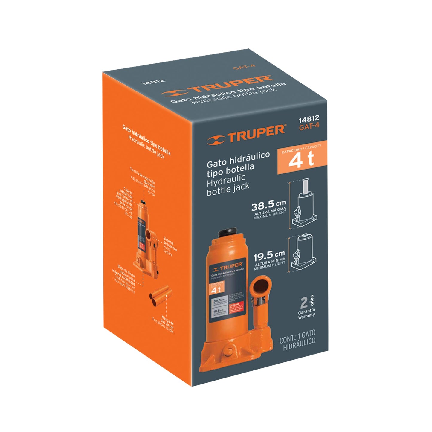 Gato hidráulico de botella de 4 Ton, Truper