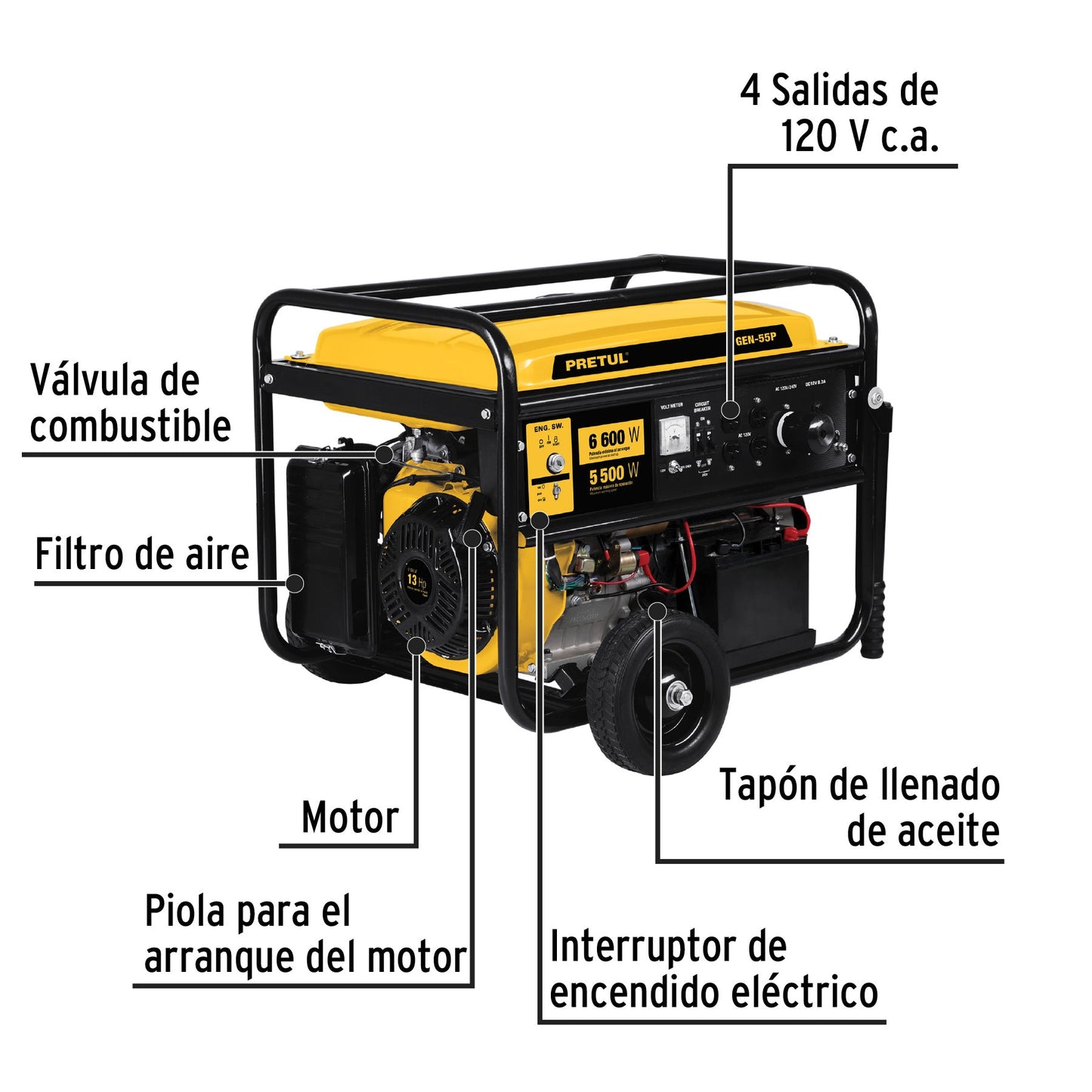 Generador portátil 5.5 kW motor a gasolina, PRETUL