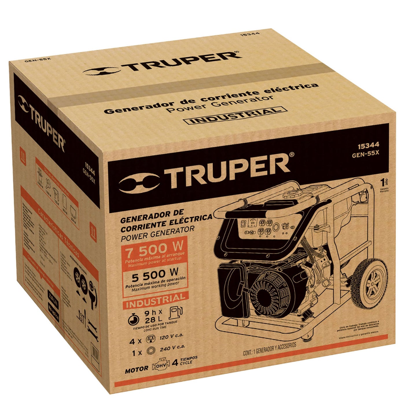 Generador portátil 5.5 kW motor a gasolina, TRUPER