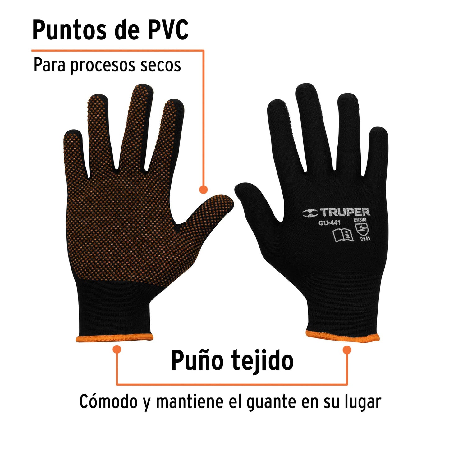 Guantes de poliéster con puntos de PVC en palma, CH, TRUPER