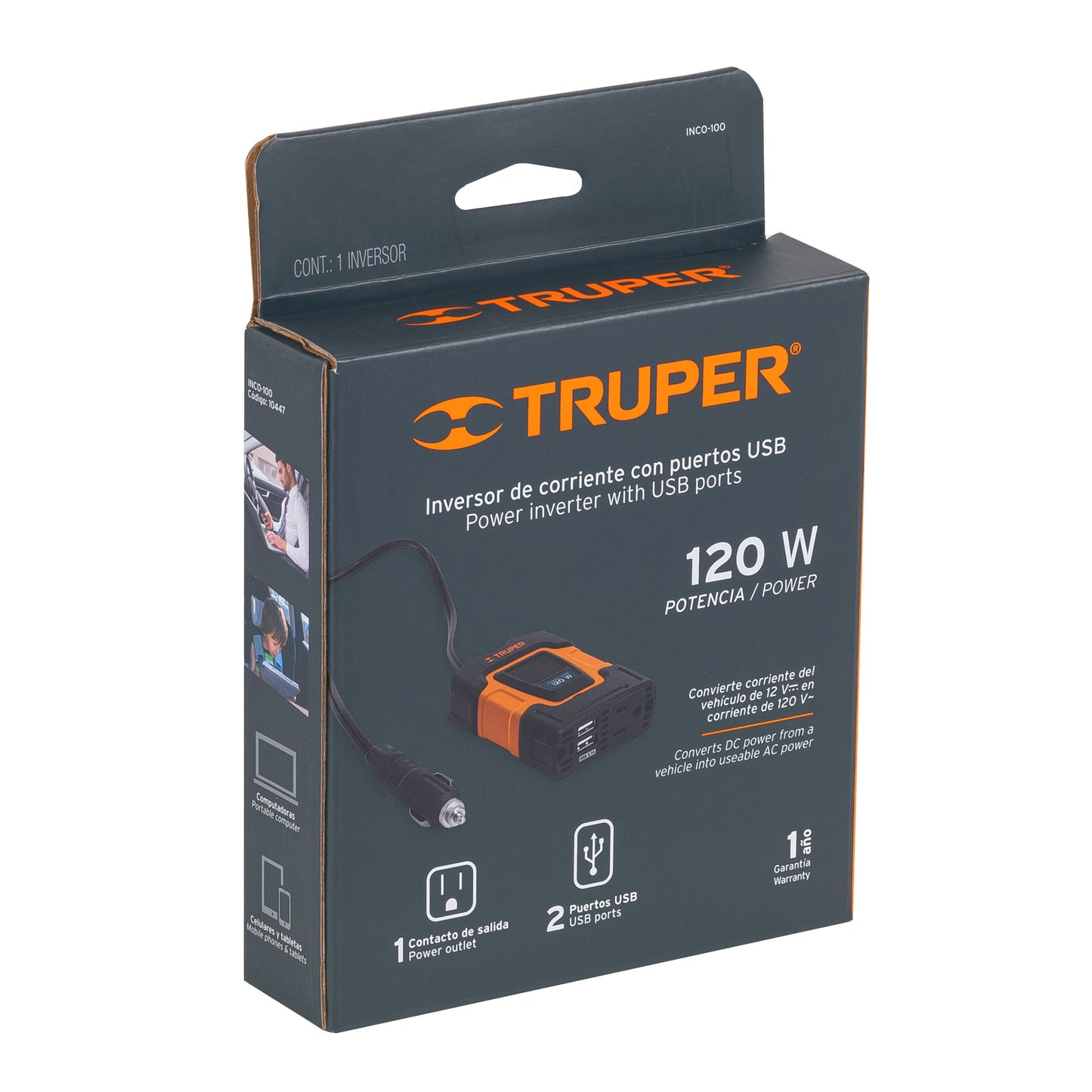 Inversor de corriente de 120 W con puertos USB, Truper