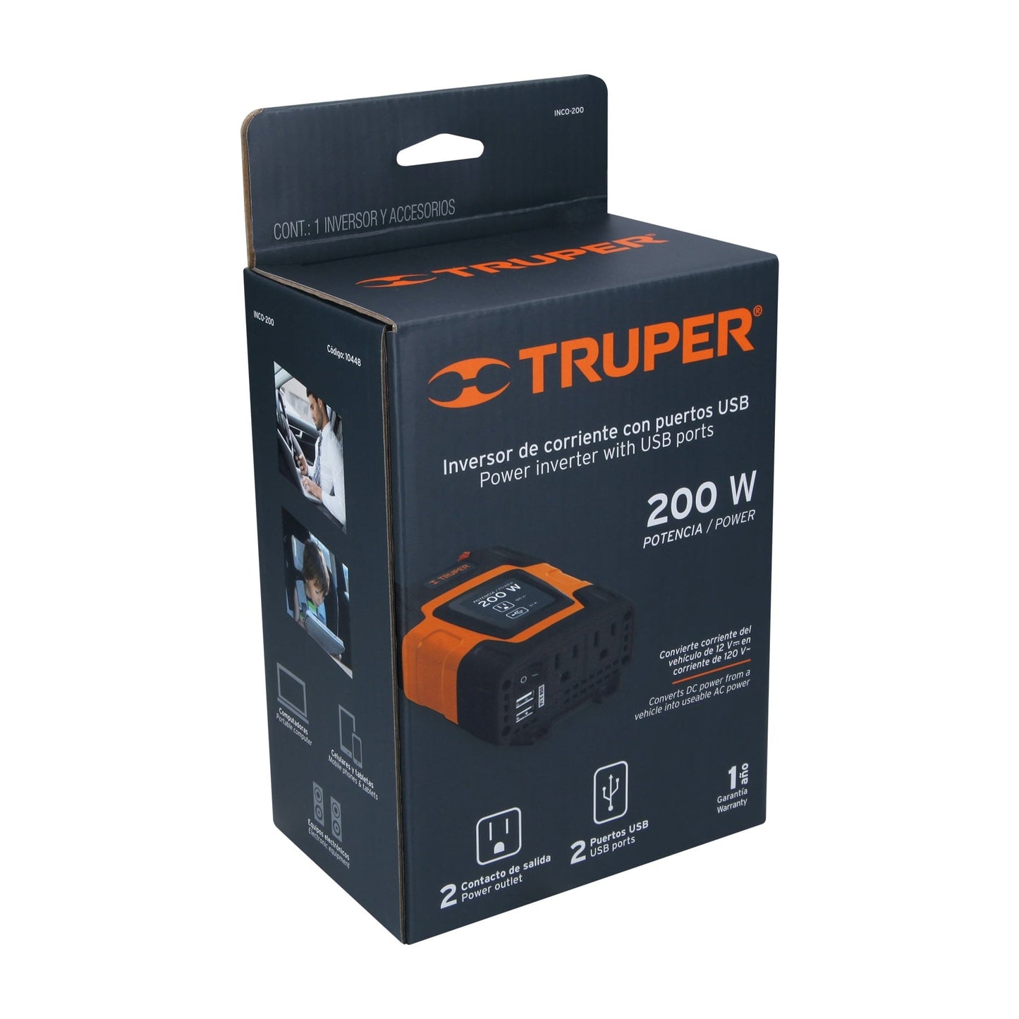 Inversor de corriente de 200 W con puertos USB, Truper