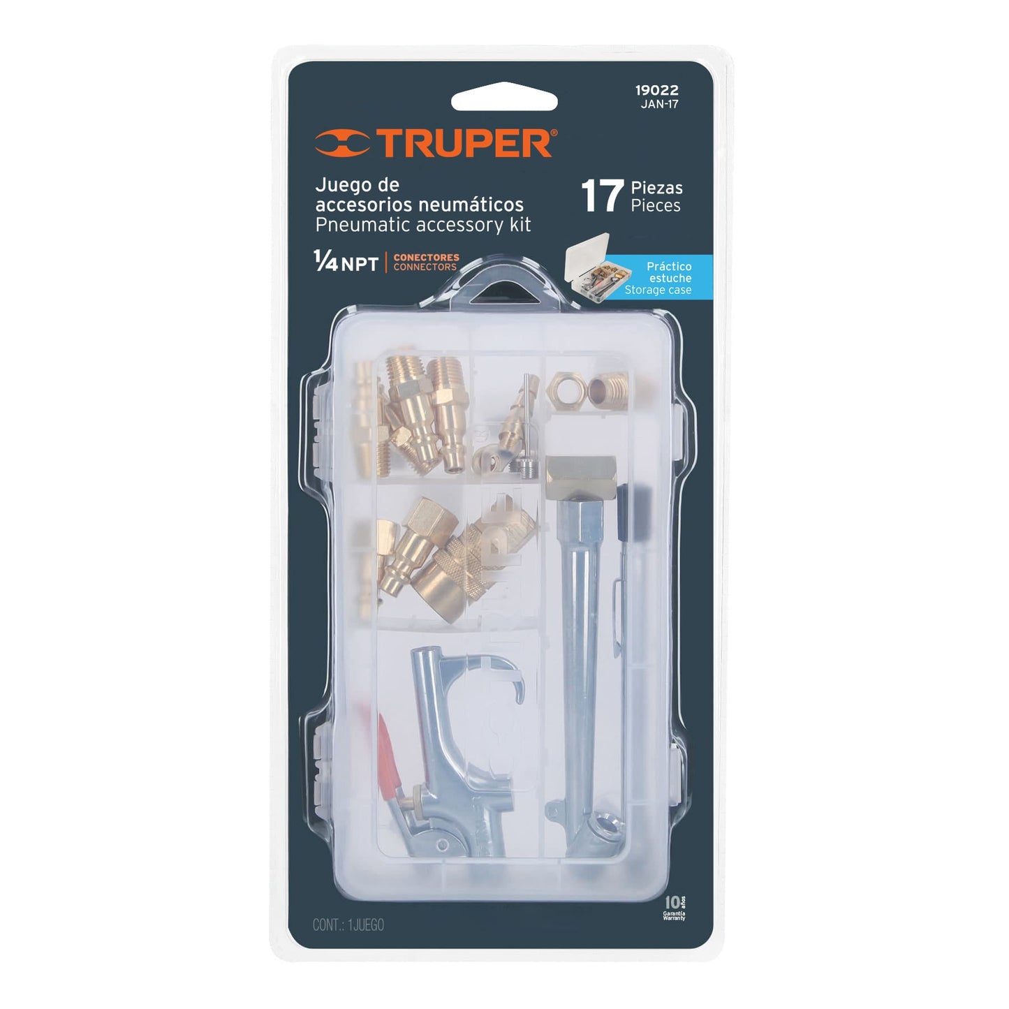 Juego de 17 accesorios neumáticos, cuerda 1/4" NPT, TRUPER