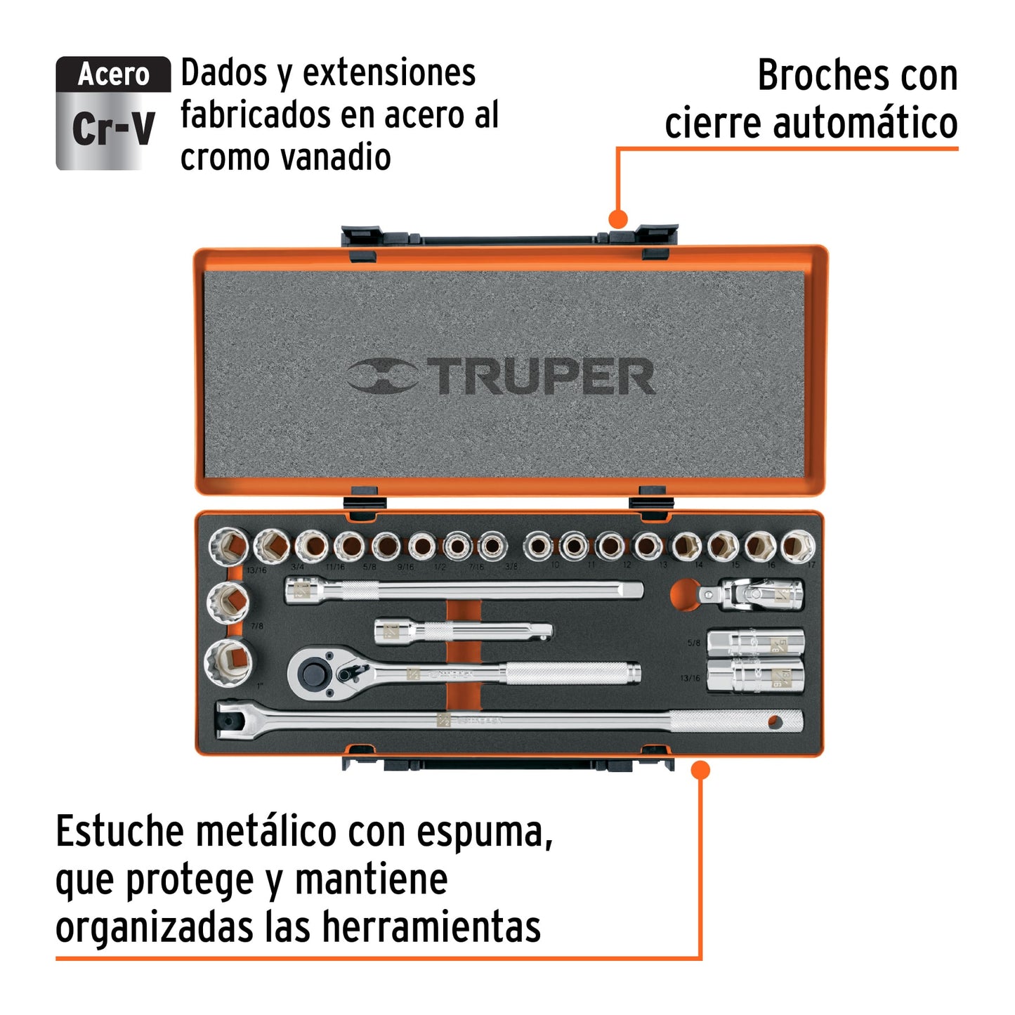 Juego de 25 herramientas cuadro 1/2" std y mm para mecánico