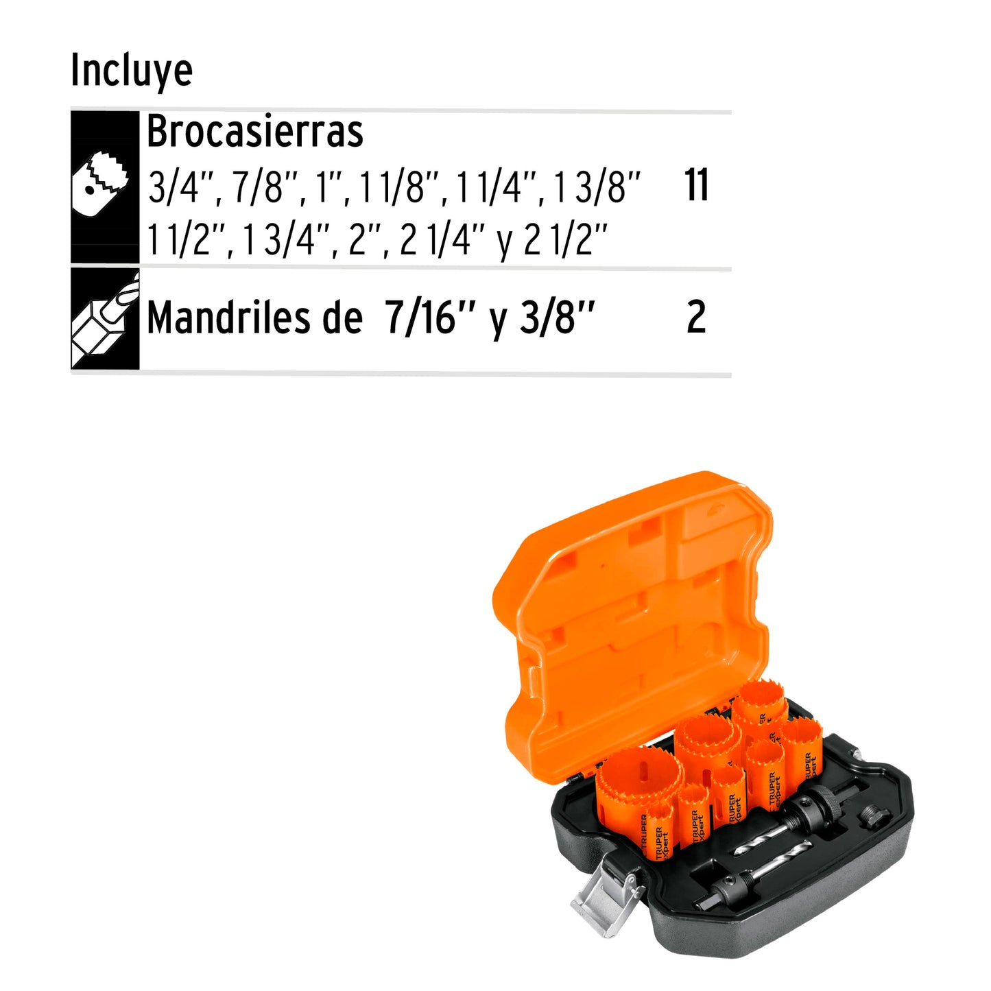 Juego de 11 broca sierras bimetálicas y 2 mandriles, Expert