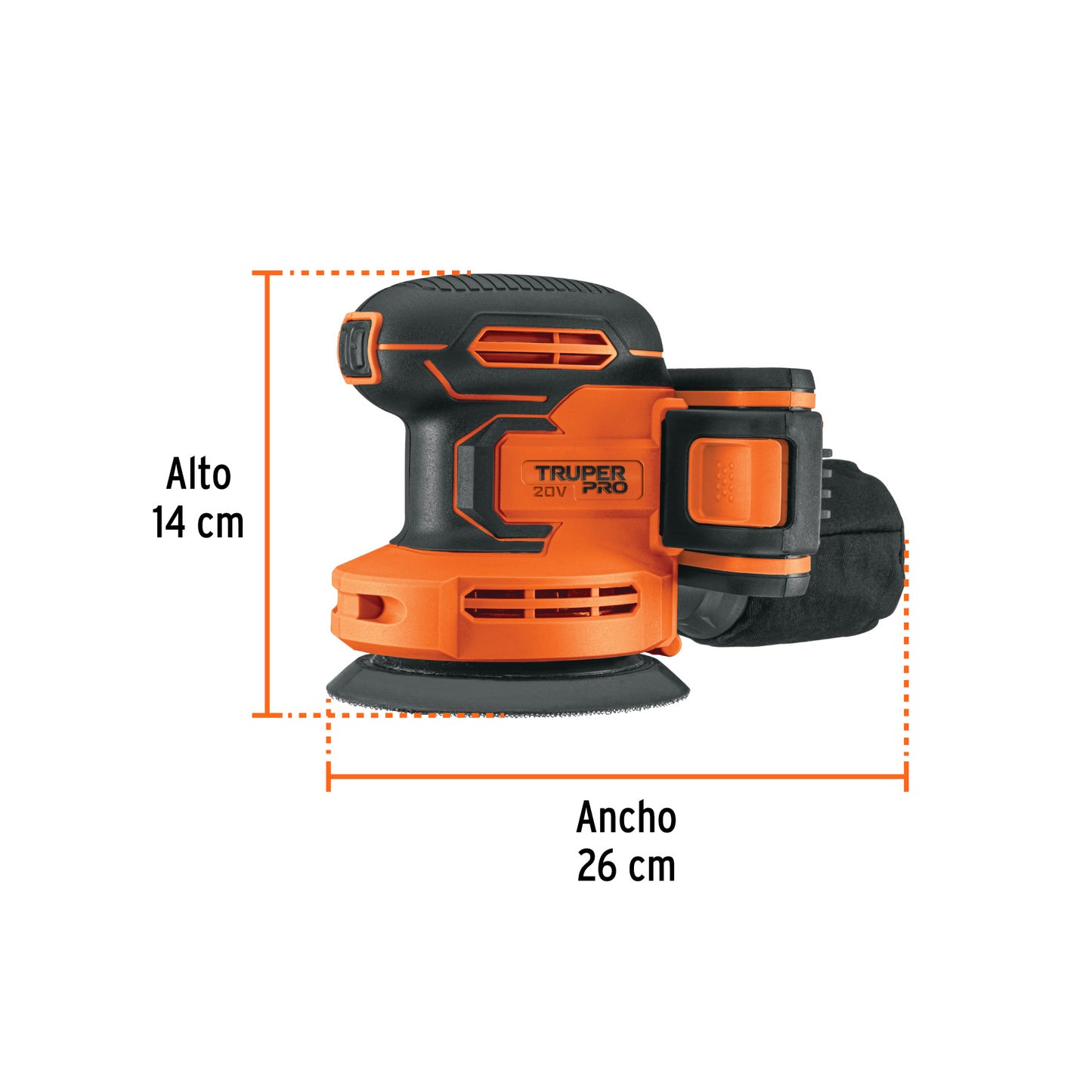 Lijadora roto-orbital 5", 20V, 1 batería 2Ah, TRUPER PRO