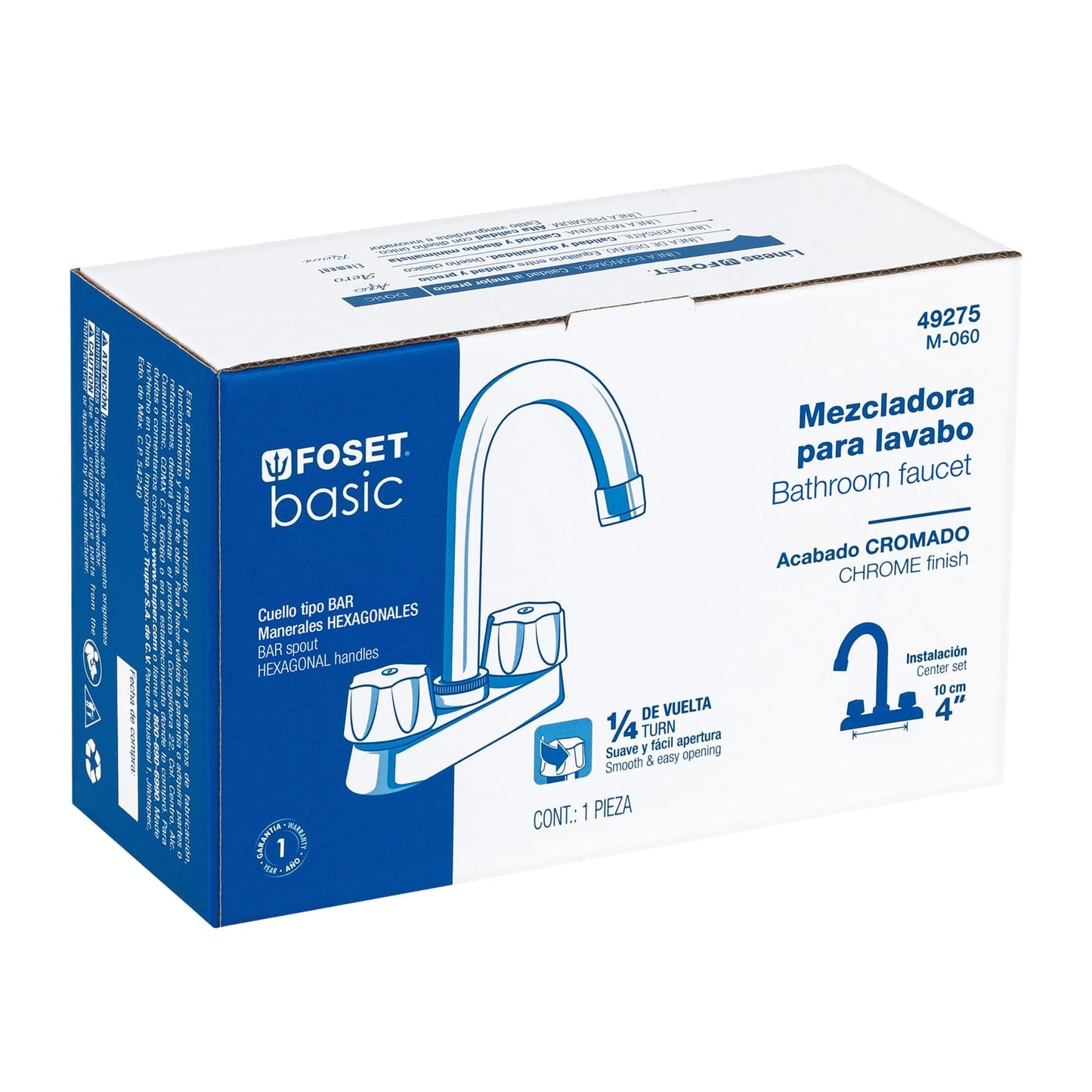 Mezcladora 4" para lavabo, barra de cuello, cartucho cerámico