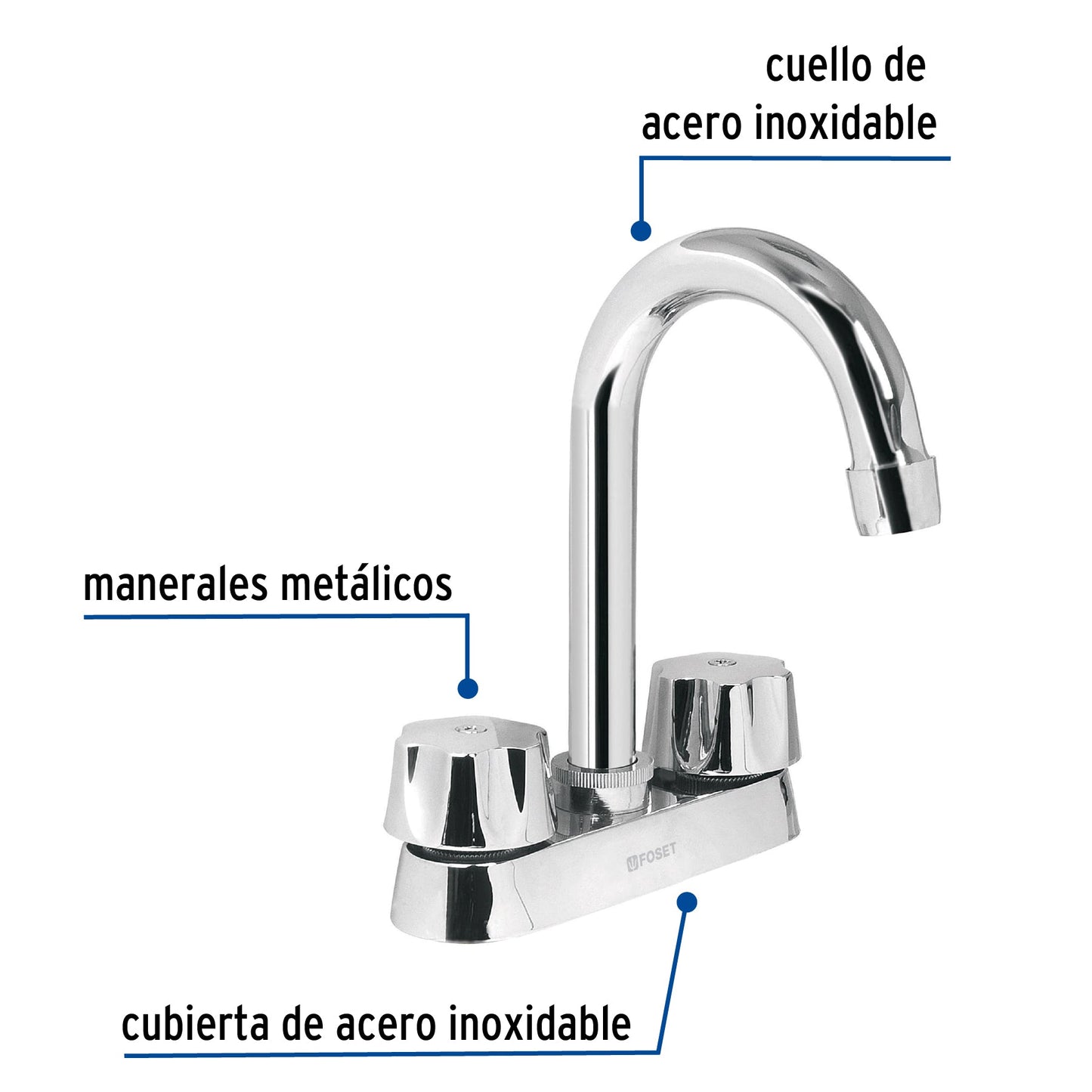 Mezcladora 4" para lavabo, barra de cuello, cartucho cerámico