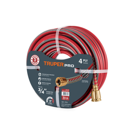 Manguera 1/2" super reforzada 4 capas 25 m conexiones metal