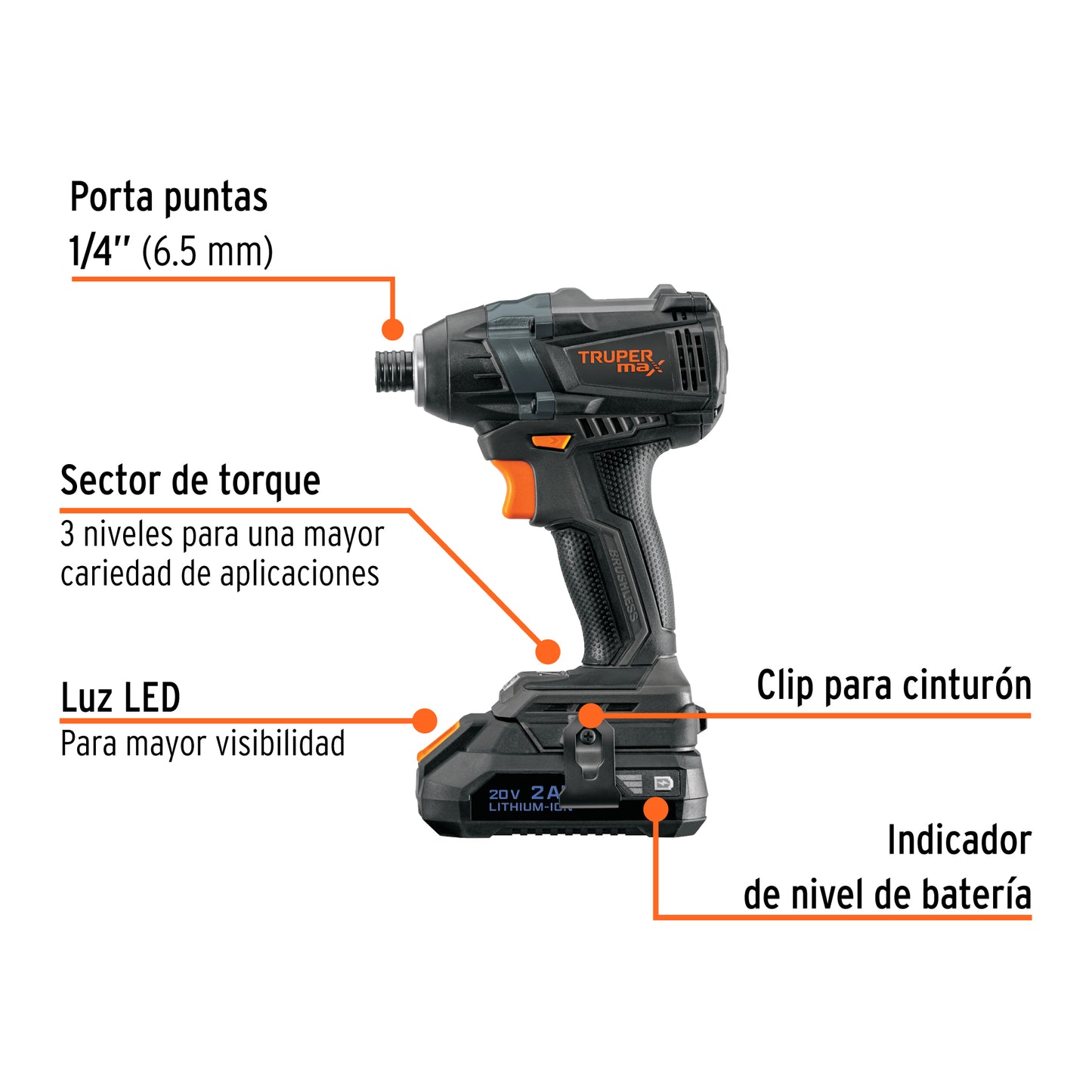 Destornillador de impacto, 20V, 2 baterías 2Ah, MAX