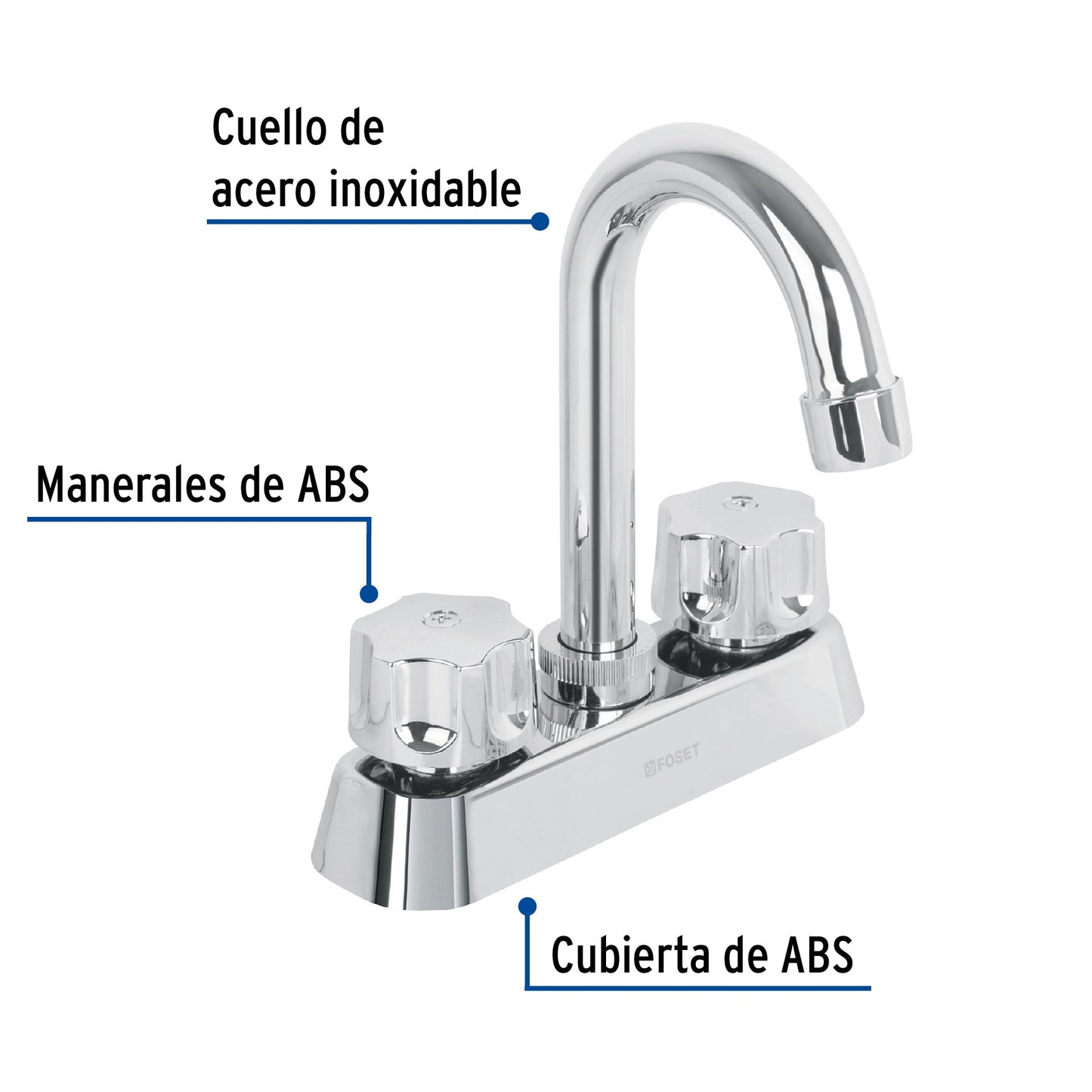 Mezcladora 4" lavabo, ABS, cuello bar, hexagonal, BASIC