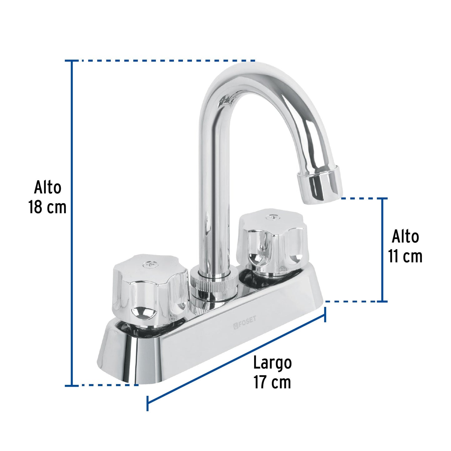 Mezcladora 4" lavabo, ABS, cuello bar, hexagonal, BASIC